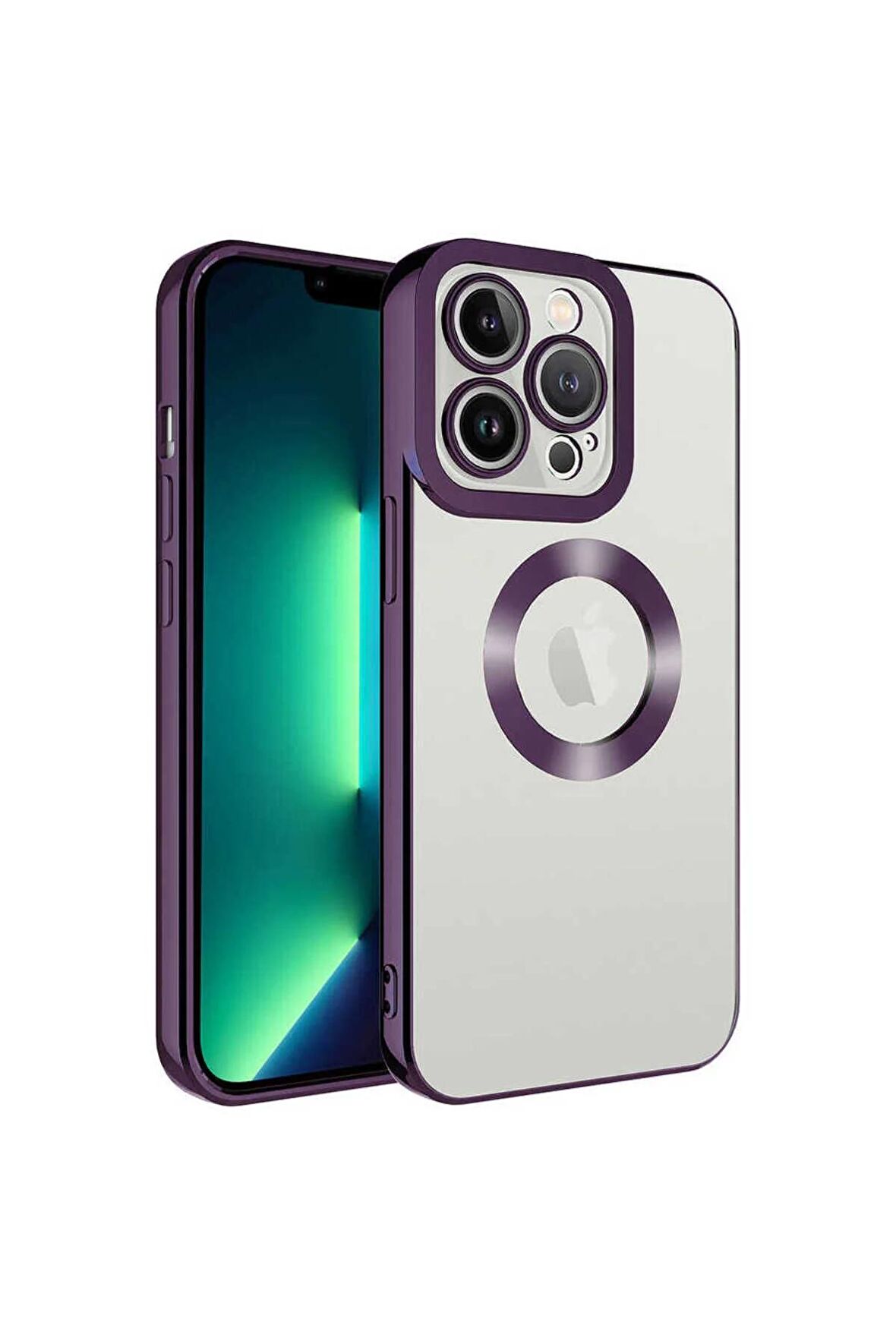 Apple iPhone 11 Pro Max Kılıf Logo Yeri Açık Kamera Lens Korumalı Renkli Kenarlı Şeffaf Silikon