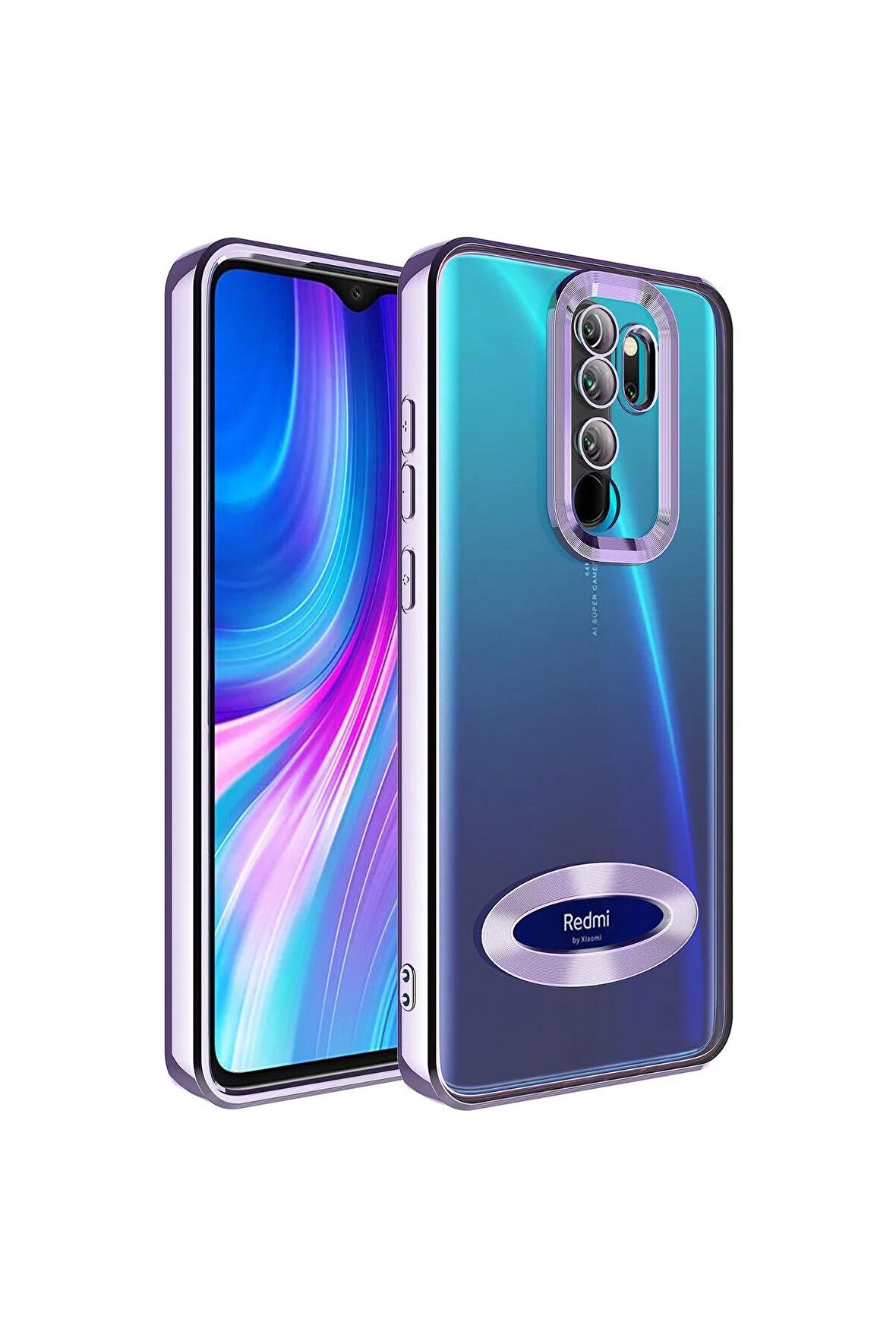 Xiaomi Redmi Note 8 Pro Kılıf Logo Yeri Açık Kamera Lens Korumalı Renkli Kenarlı Şeffaf Silikon