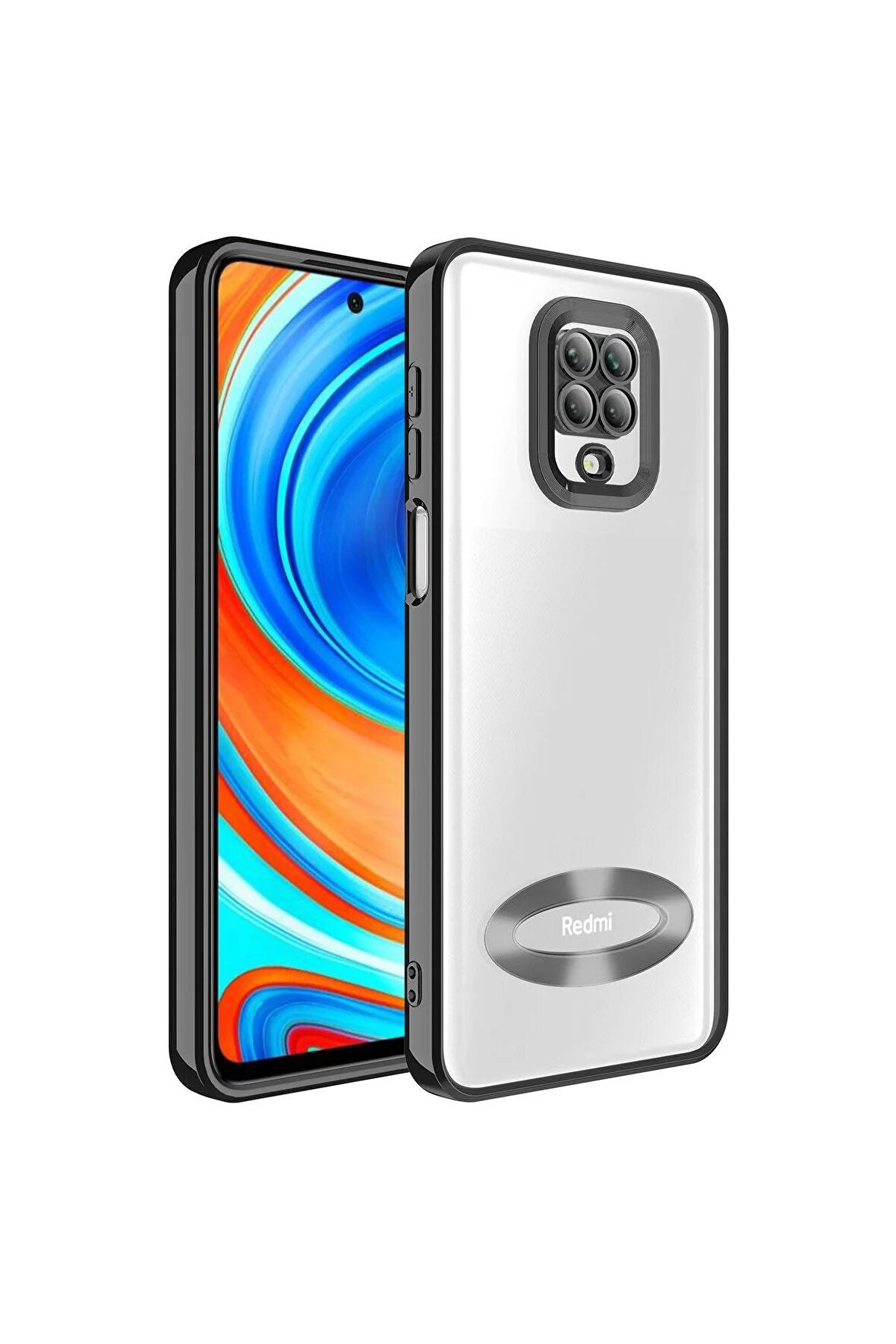 Xiaomi Redmi Note 9S Kılıf Logo Yeri Açık Kamera Lens Korumalı Renkli Kenarlı Şeffaf Silikon