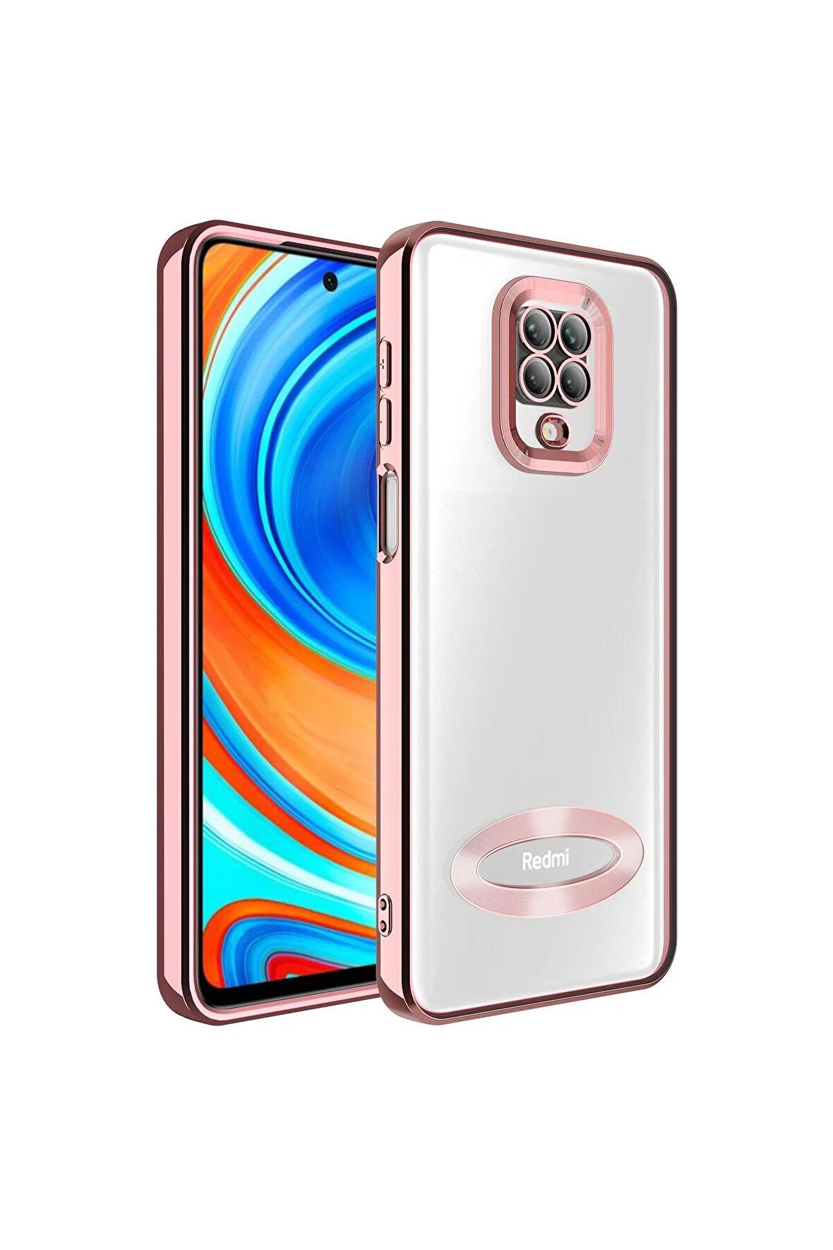 Xiaomi Redmi Note 9S Kılıf Logo Yeri Açık Kamera Lens Korumalı Renkli Kenarlı Şeffaf Silikon
