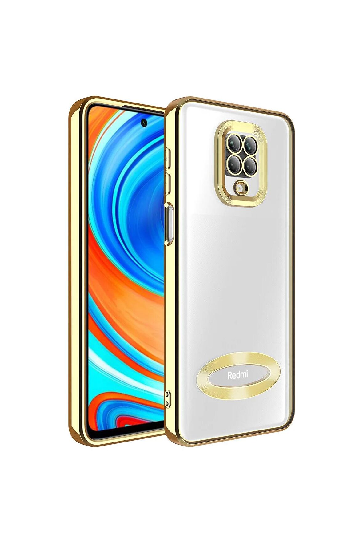 Xiaomi Redmi Note 9S Kılıf Logo Yeri Açık Kamera Lens Korumalı Renkli Kenarlı Şeffaf Silikon