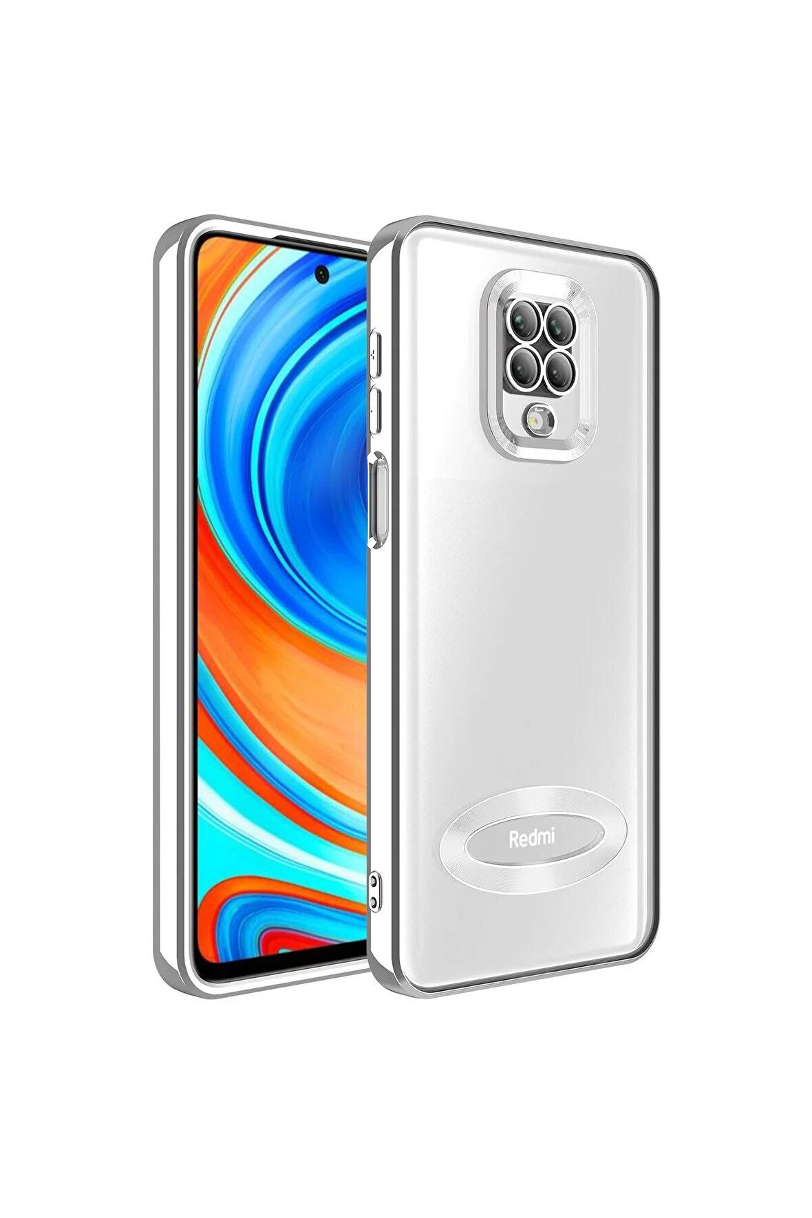 Xiaomi Redmi Note 9S Kılıf Logo Yeri Açık Kamera Lens Korumalı Renkli Kenarlı Şeffaf Silikon