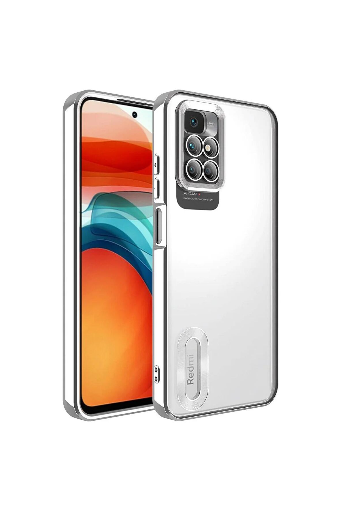 Xiaomi Redmi 10 Kılıf Logo Yeri Açık Kamera Lens Korumalı Renkli Kenarlı Şeffaf Silikon