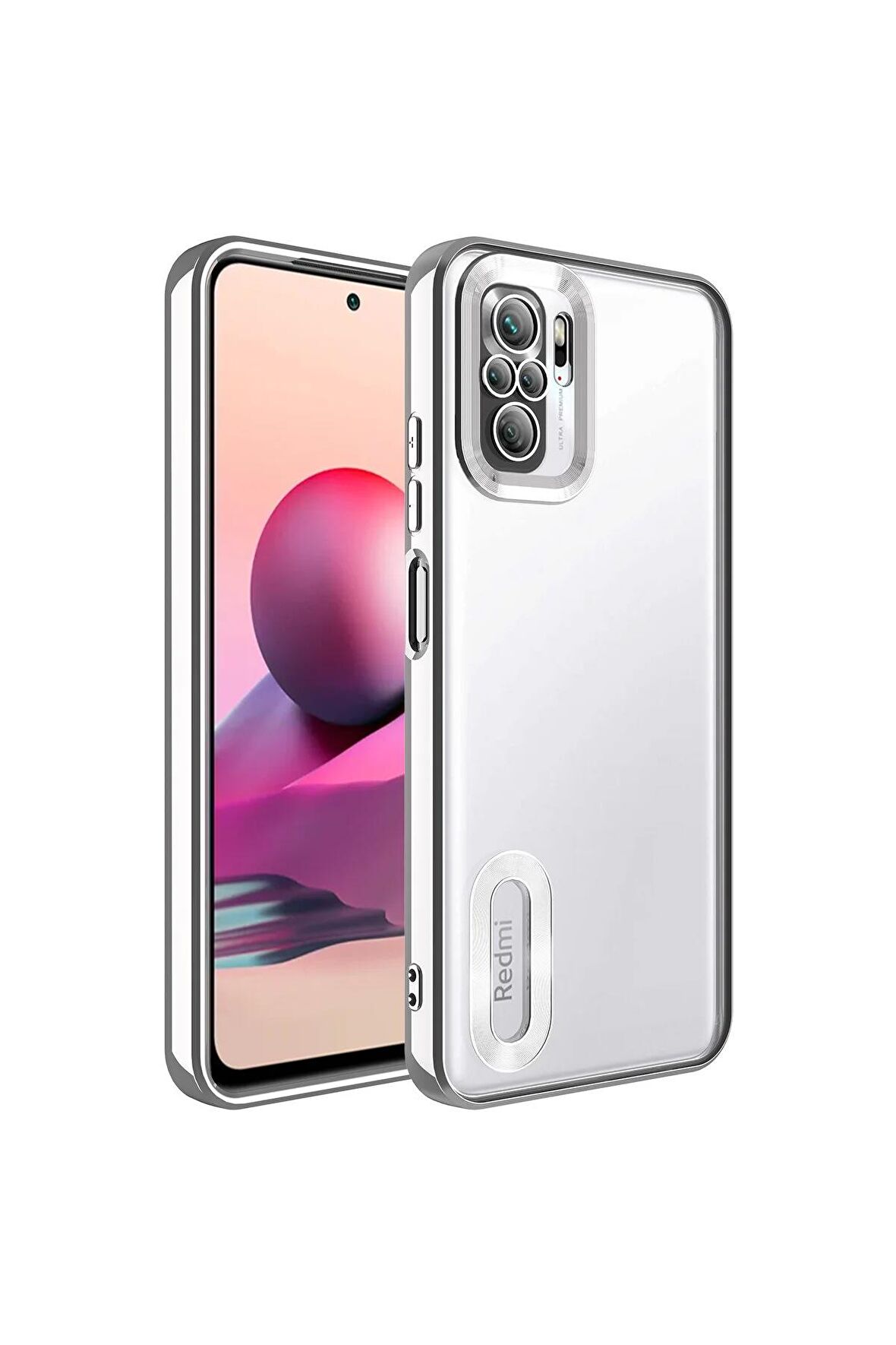 Xiaomi Redmi Note 10 Kılıf Logo Yeri Açık Kamera Lens Korumalı Renkli Kenarlı Şeffaf Silikon
