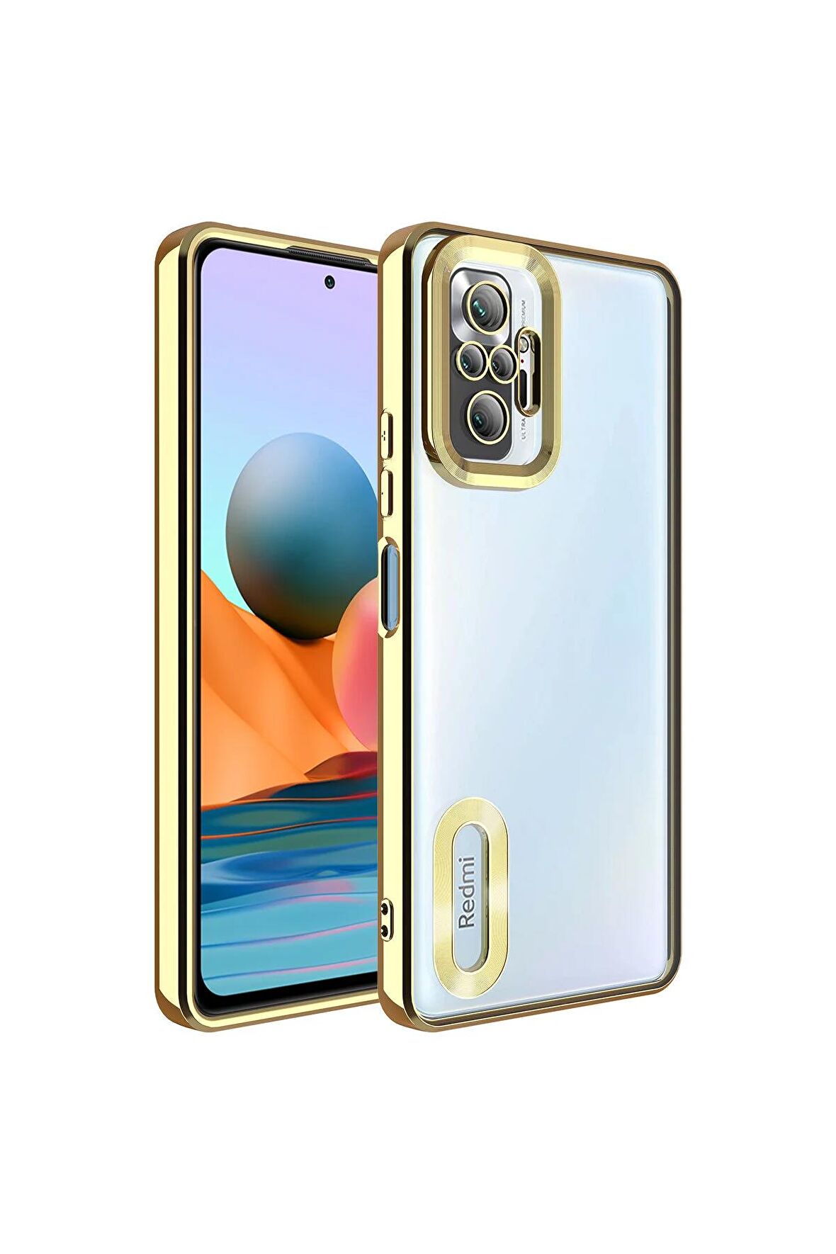 Xiaomi Redmi Note 10 Pro Kılıf Logo Yeri Açık Kamera Lens Korumalı Renkli Kenarlı Şeffaf Silikon