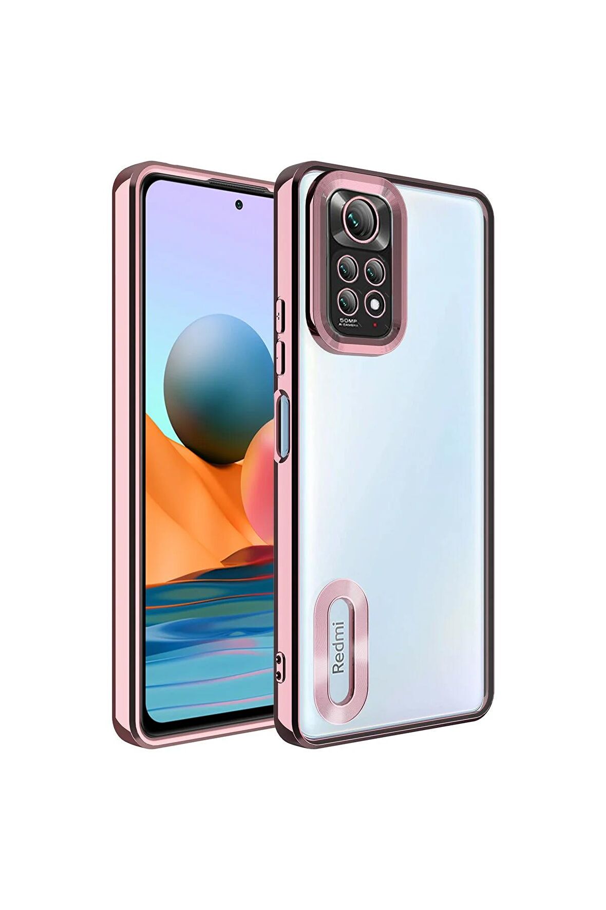 Xiaomi Redmi Note 11 Global Kılıf Logo Yeri Açık Kamera Lens Korumalı Renkli Kenarlı Şeffaf Silikon