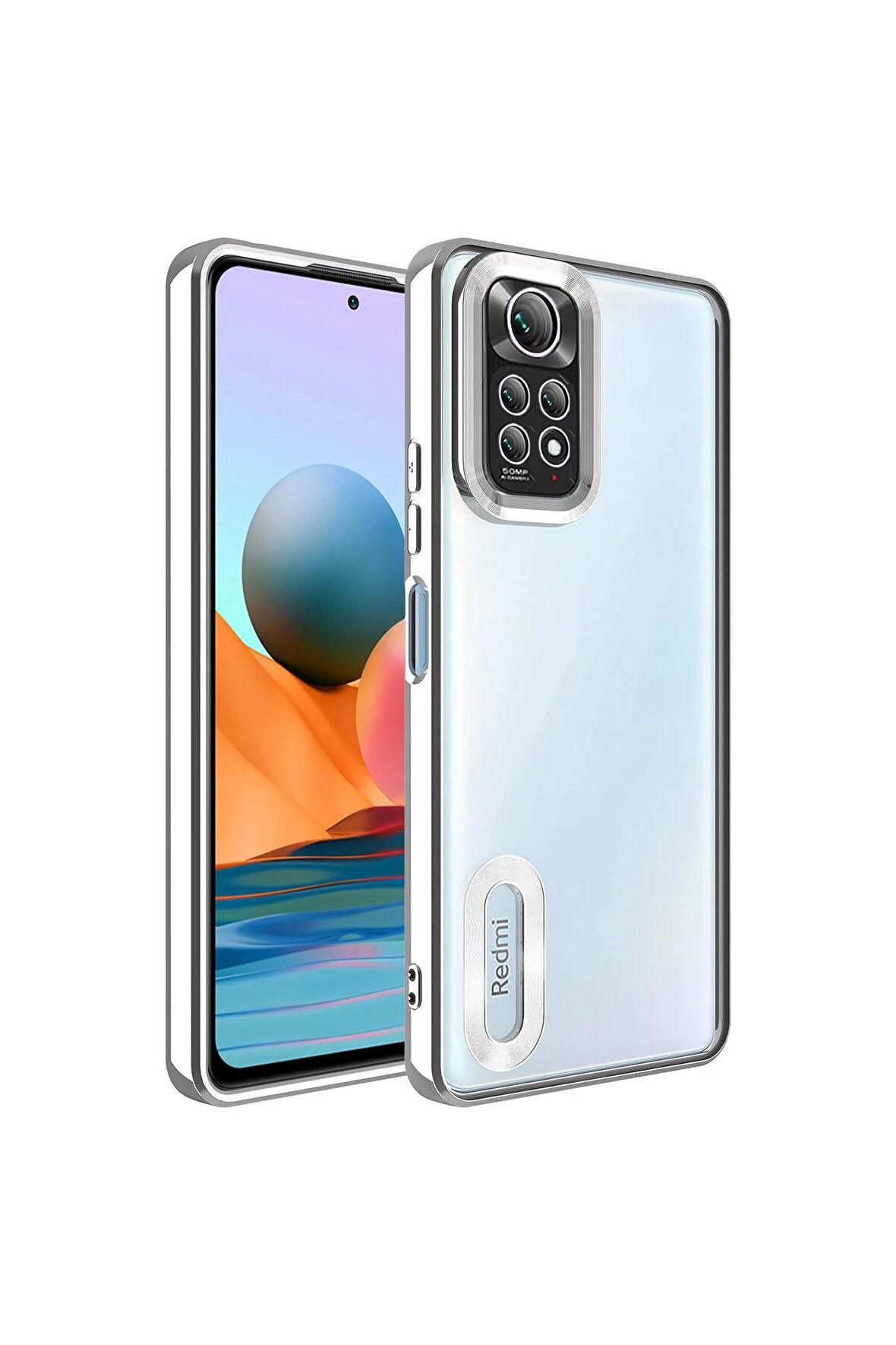 Xiaomi Redmi Note 11 Global Kılıf Logo Yeri Açık Kamera Lens Korumalı Renkli Kenarlı Şeffaf Silikon