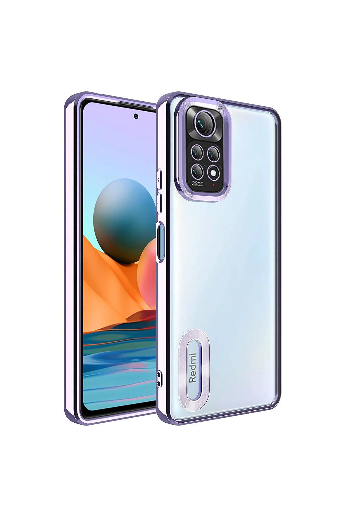 Xiaomi Redmi Note 11S Global Kılıf Logo Yeri Açık Kamera Lens Korumalı Renkli Kenarlı Şeffaf Silikon