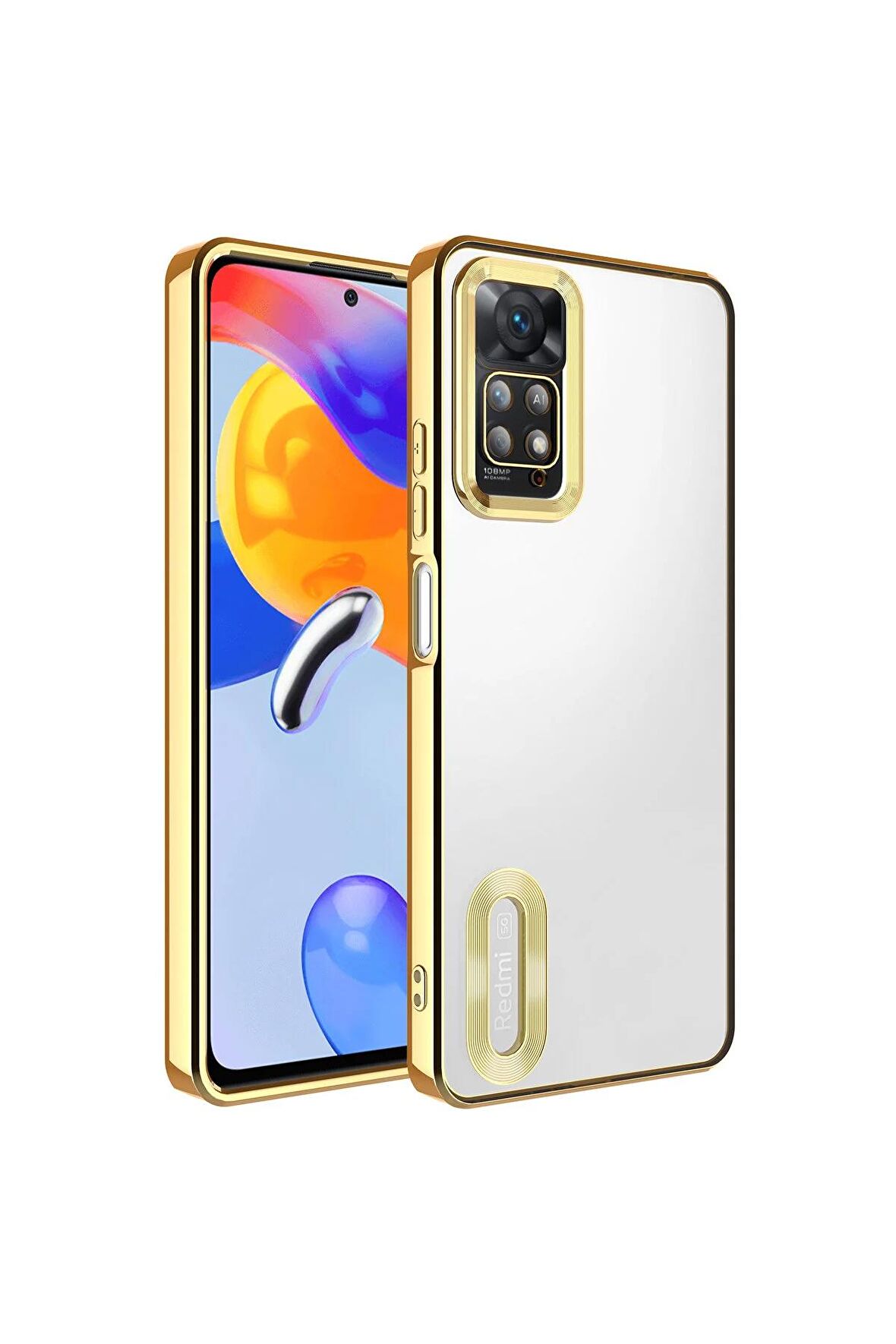 Xiaomi Redmi Note 11 Pro 5G Kılıf Logo Yeri Açık Kamera Lens Korumalı Renkli Kenarlı Şeffaf Silikon