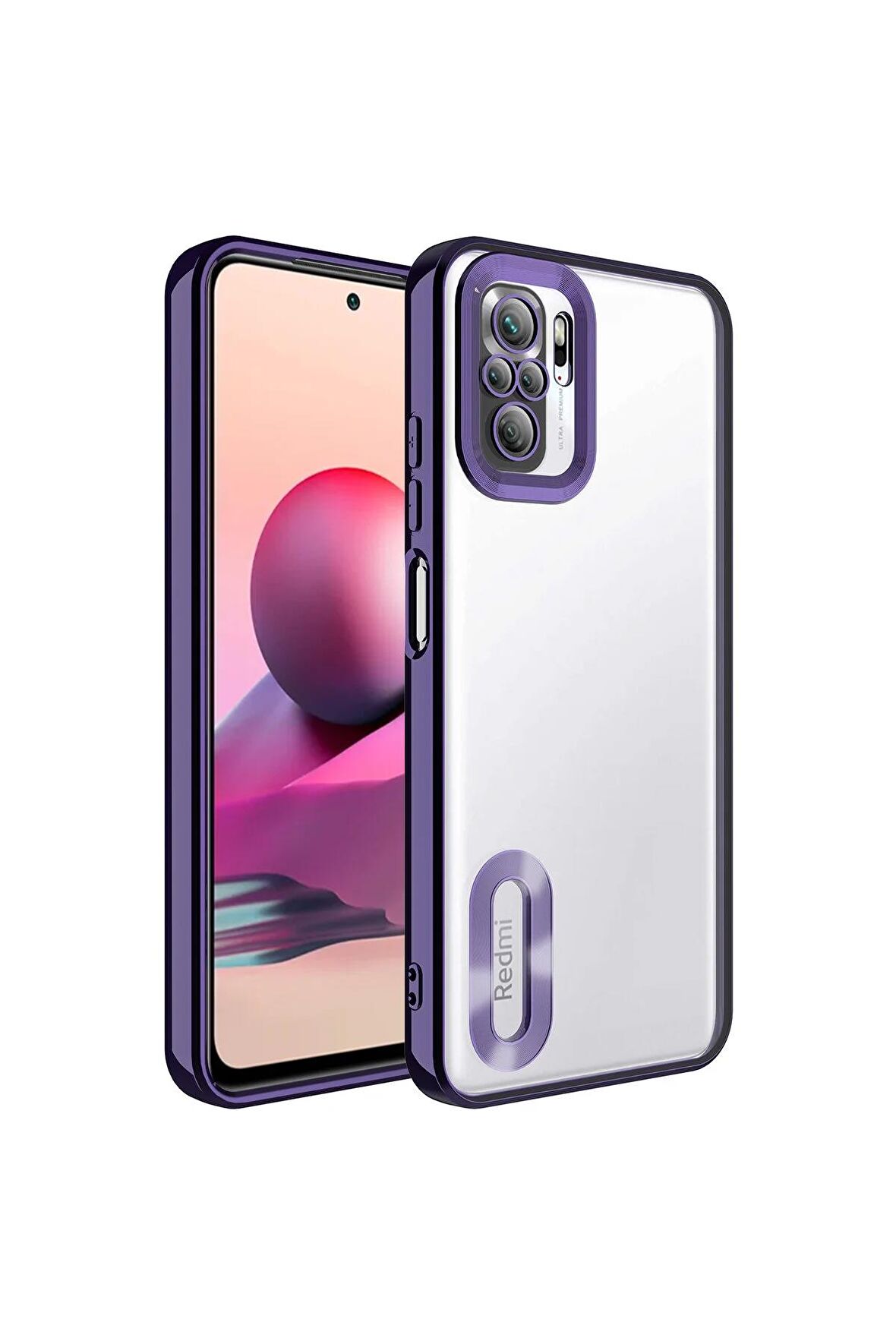 Xiaomi Redmi Note 10 Kılıf Logo Yeri Açık Kamera Lens Korumalı Renkli Kenarlı Şeffaf Silikon