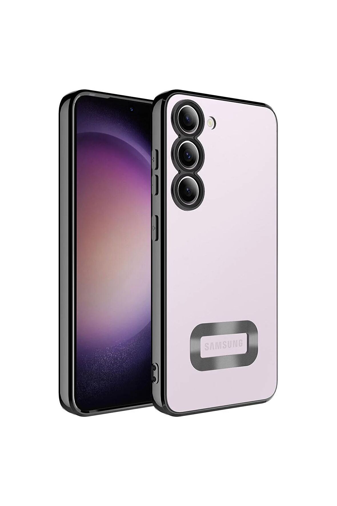 Samsung Galaxy S23 Plus Kılıf Logo Yeri Açık Kamera Lens Korumalı Renkli Kenarlı Şeffaf Silikon