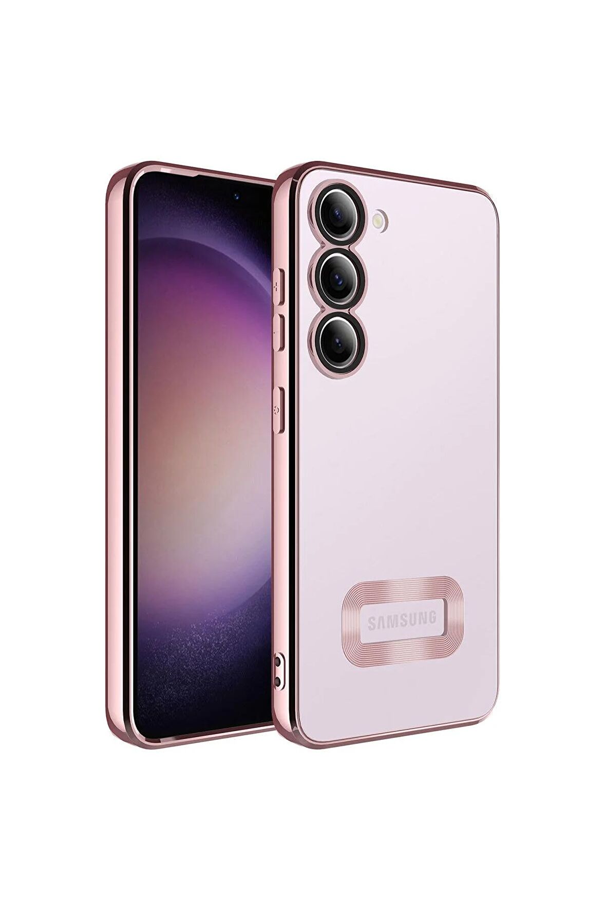 Samsung Galaxy S23 Plus Kılıf Logo Yeri Açık Kamera Lens Korumalı Renkli Kenarlı Şeffaf Silikon