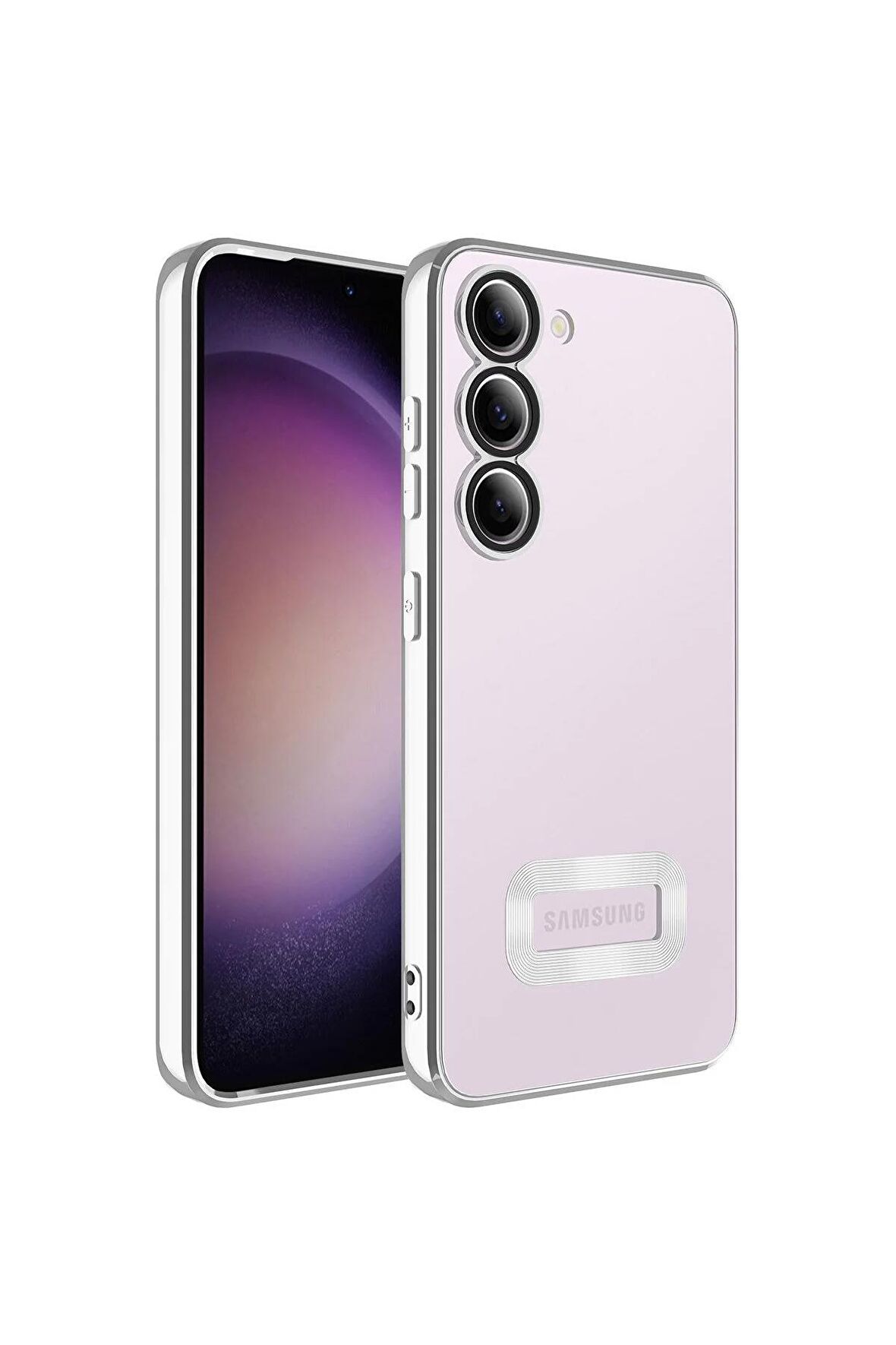 Samsung Galaxy S23 Plus Kılıf Logo Yeri Açık Kamera Lens Korumalı Renkli Kenarlı Şeffaf Silikon