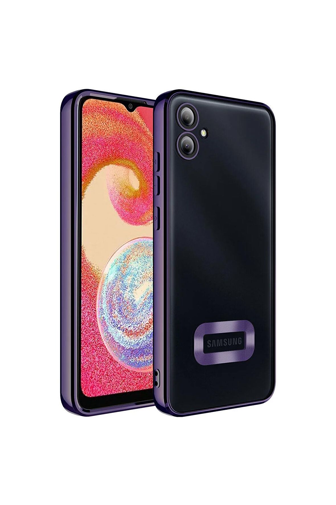Samsung Galaxy A04E Kılıf Logo Yeri Açık Kamera Lens Korumalı Renkli Kenarlı Şeffaf Silikon