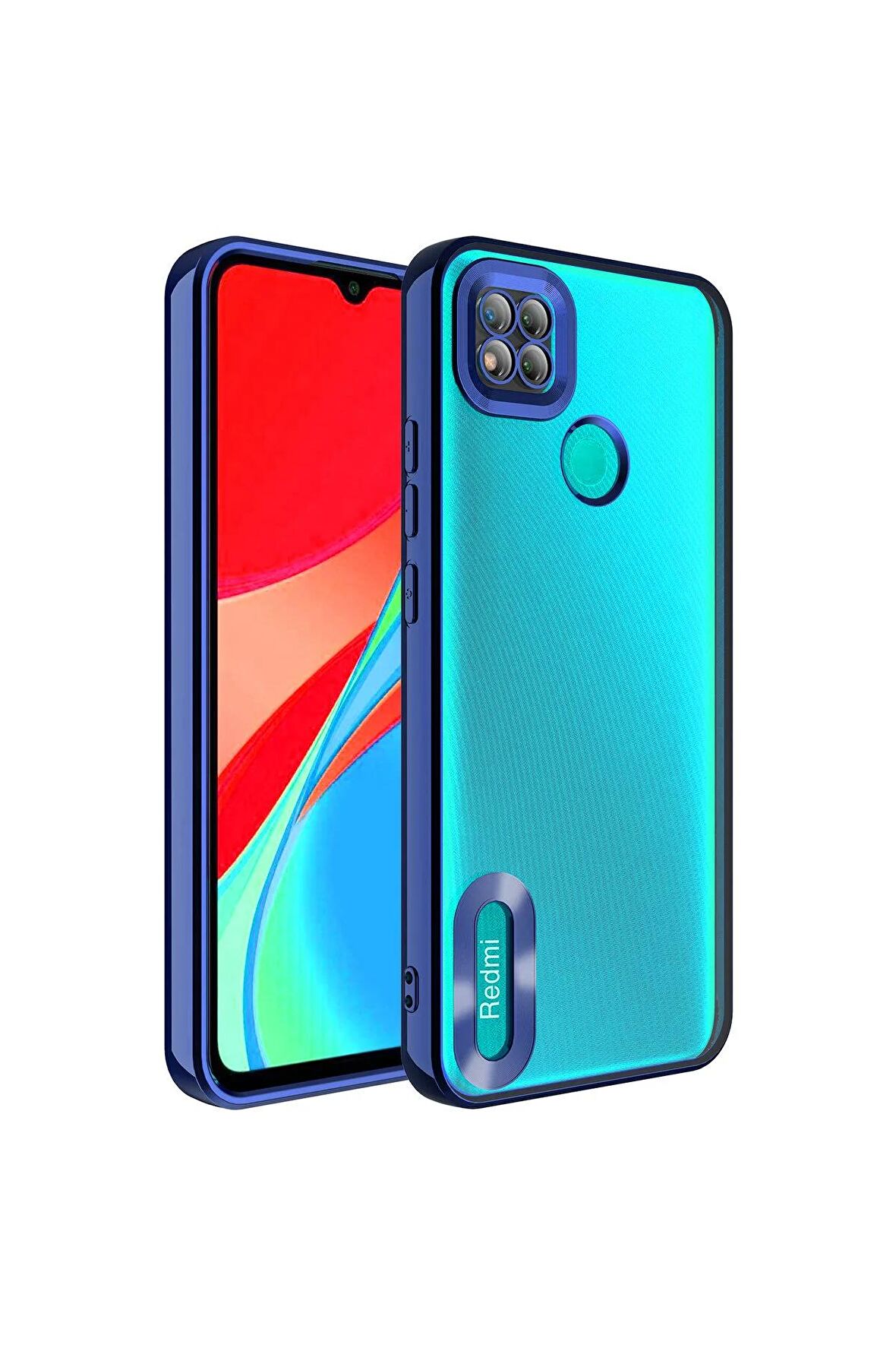 Xiaomi Redmi 9C Kılıf Logo Yeri Açık Kamera Lens Korumalı Renkli Kenarlı Şeffaf Silikon