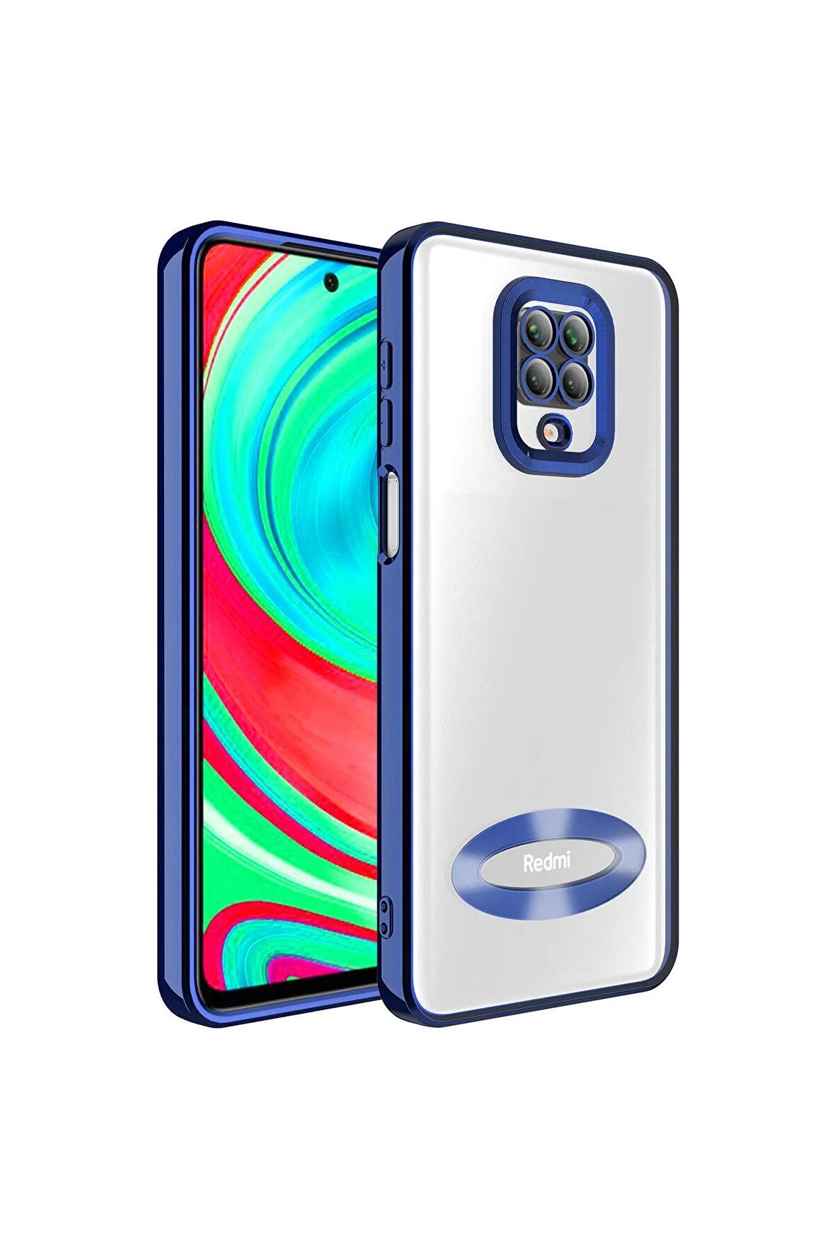 Xiaomi Redmi Note 9S Kılıf Logo Yeri Açık Kamera Lens Korumalı Renkli Kenarlı Şeffaf Silikon