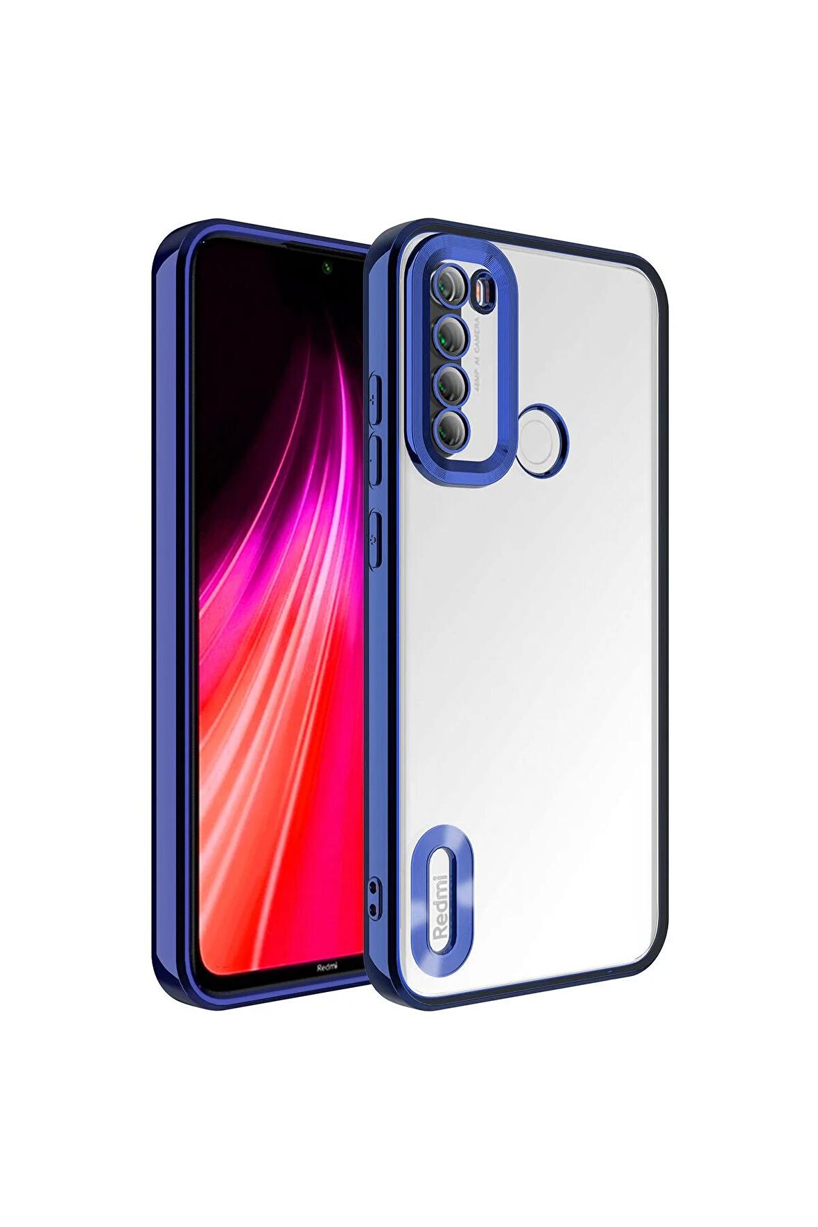 Xiaomi Redmi Note 8 Kılıf Logo Yeri Açık Kamera Lens Korumalı Renkli Kenarlı Şeffaf Silikon
