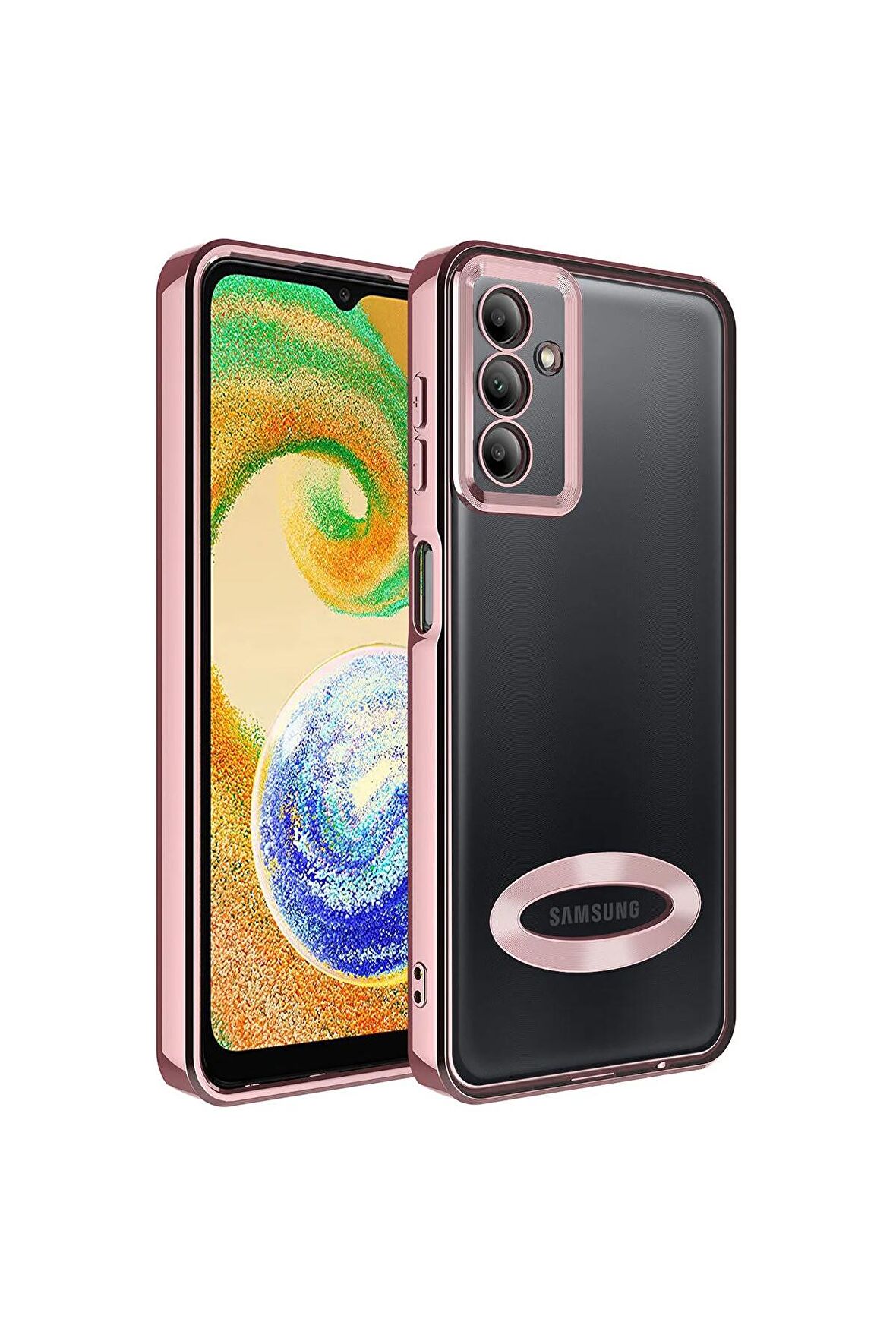 Samsung Galaxy A24 Kılıf Logo Yeri Açık Kamera Lens Korumalı Renkli Kenarlı Şeffaf Silikon