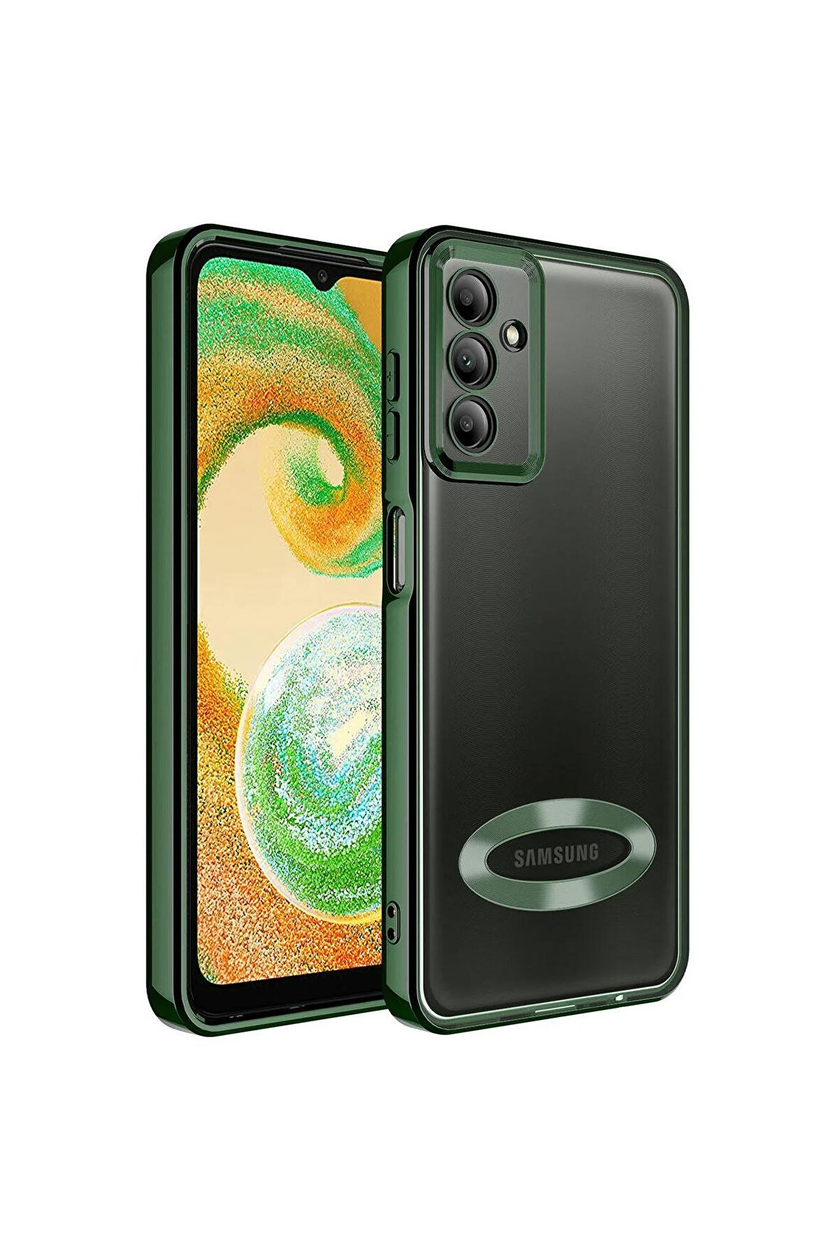 Samsung Galaxy A34 Kılıf Logo Yeri Açık Kamera Lens Korumalı Renkli Kenarlı Şeffaf Silikon