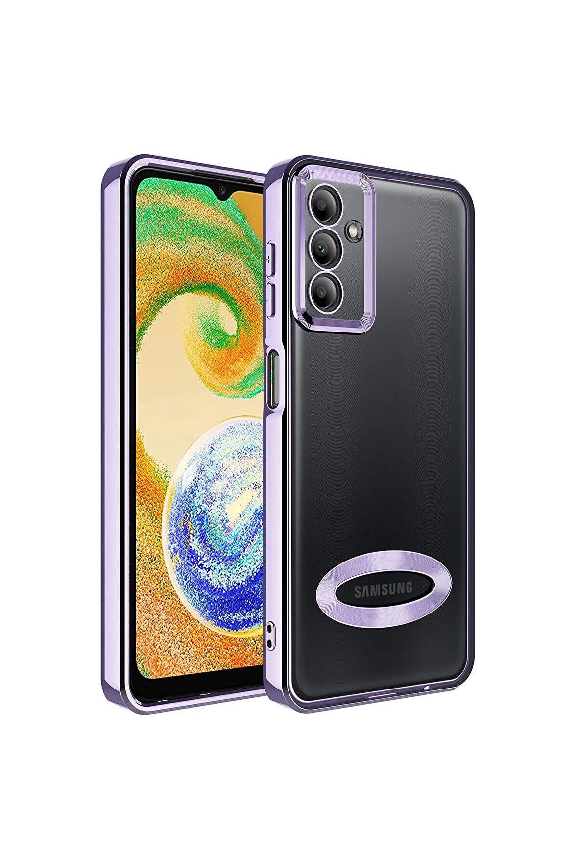 Samsung Galaxy A54 Kılıf Logo Yeri Açık Kamera Lens Korumalı Renkli Kenarlı Şeffaf Silikon