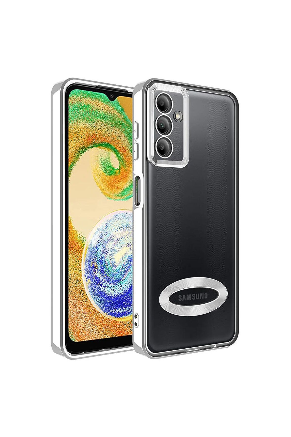 Samsung Galaxy A54 Kılıf Logo Yeri Açık Kamera Lens Korumalı Renkli Kenarlı Şeffaf Silikon