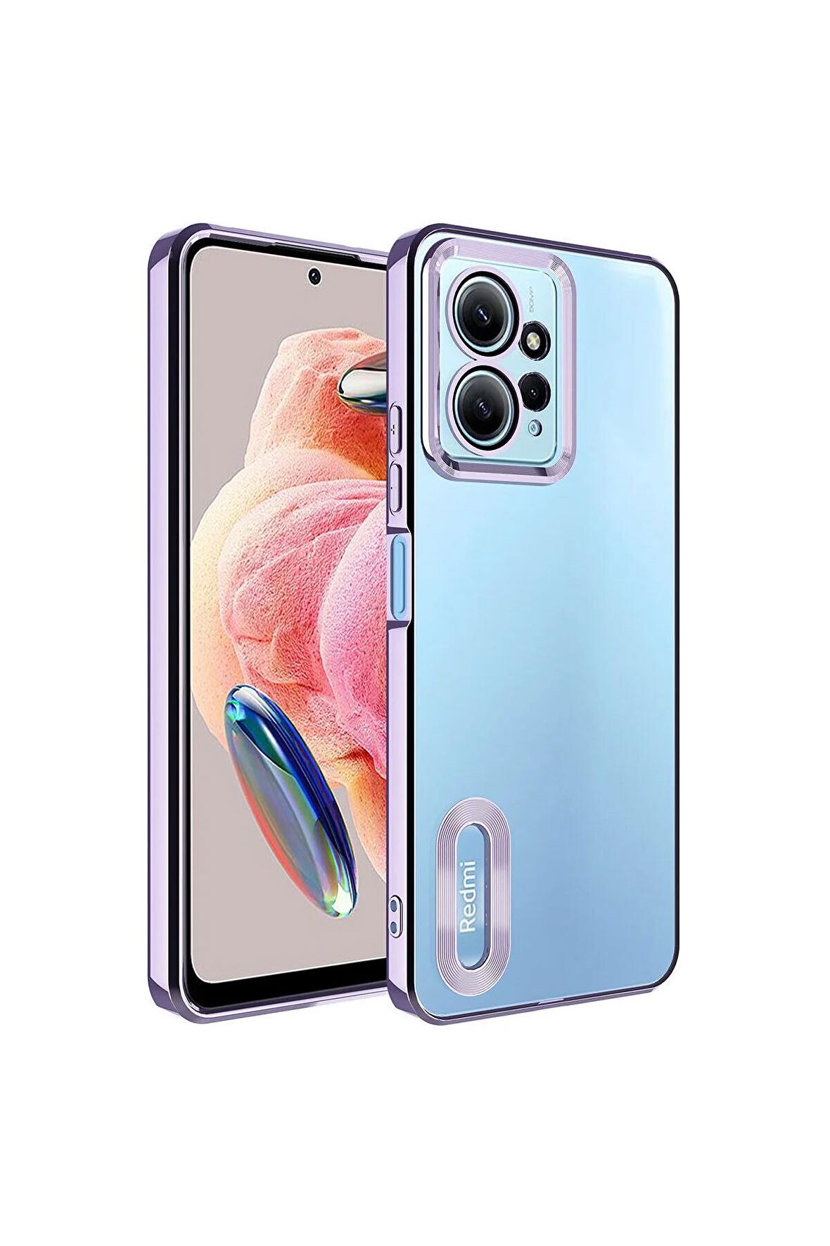 Xiaomi Redmi Note 12 4G Kılıf Logo Yeri Açık Kamera Lens Korumalı Renkli Kenarlı Şeffaf Silikon