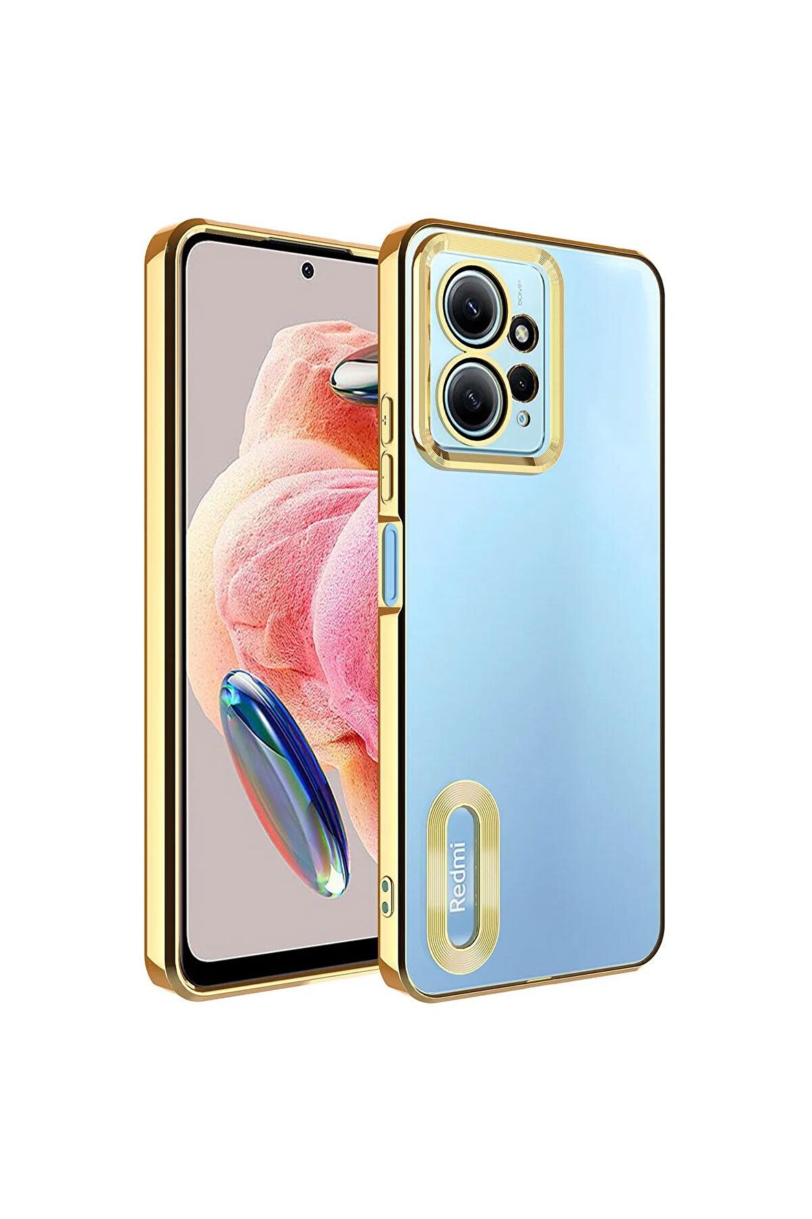 Xiaomi Redmi Note 12 4G Kılıf Logo Yeri Açık Kamera Lens Korumalı Renkli Kenarlı Şeffaf Silikon