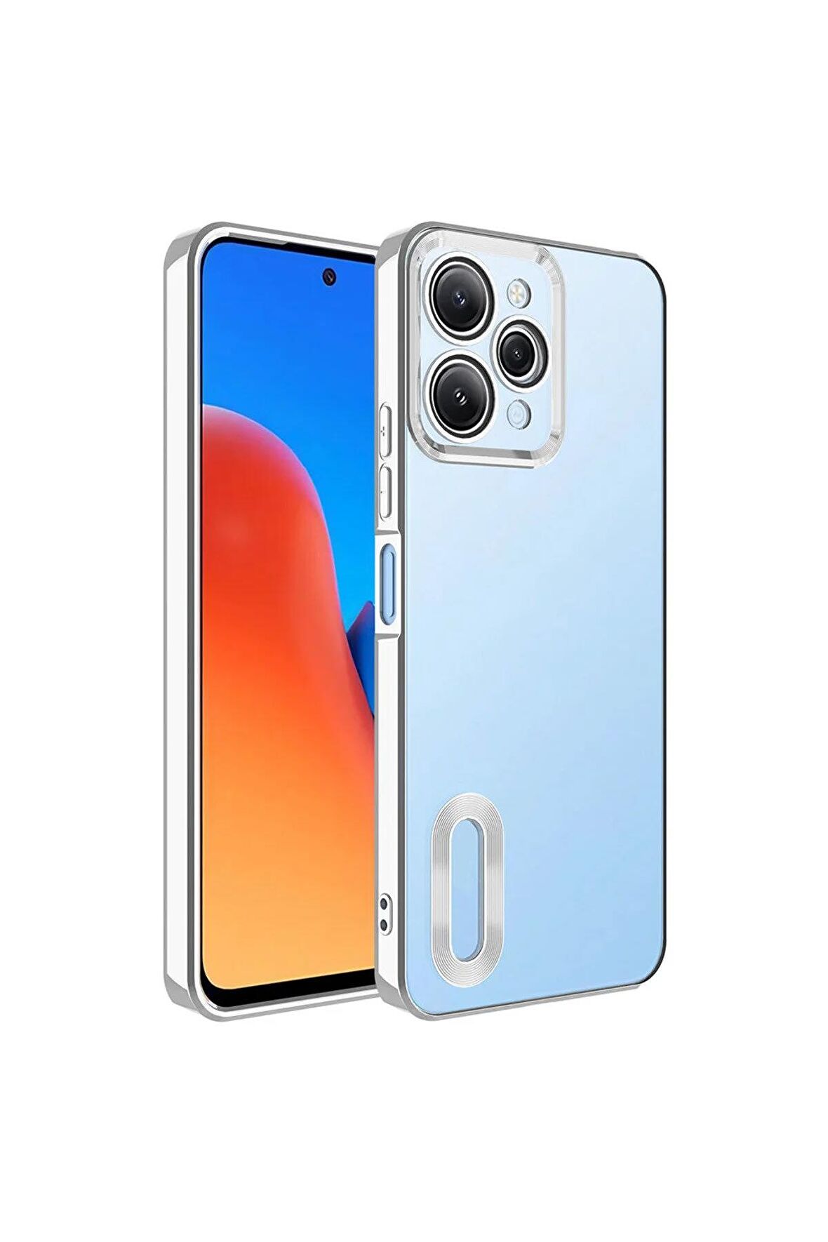 Xiaomi Redmi 12 Kılıf Logo Yeri Açık Kamera Lens Korumalı Renkli Kenarlı Şeffaf Silikon