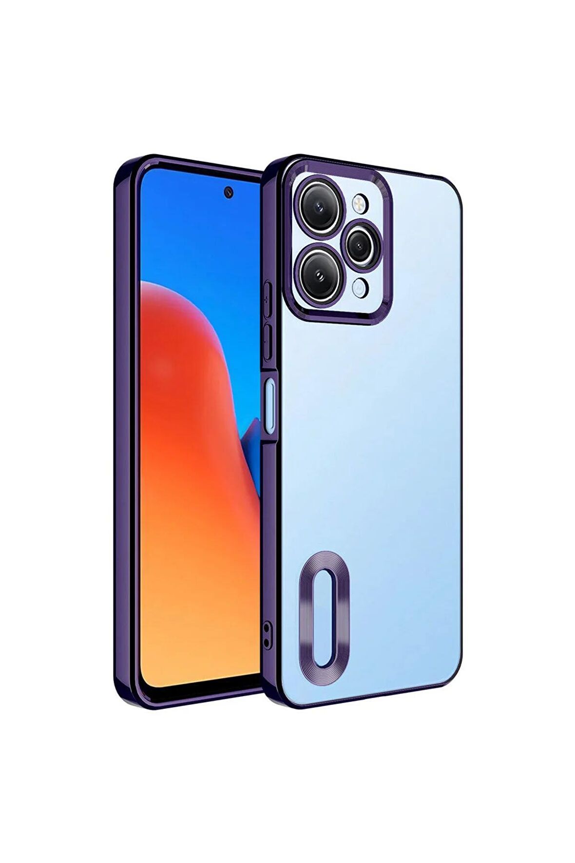 Xiaomi Redmi 12 Kılıf Logo Yeri Açık Kamera Lens Korumalı Renkli Kenarlı Şeffaf Silikon