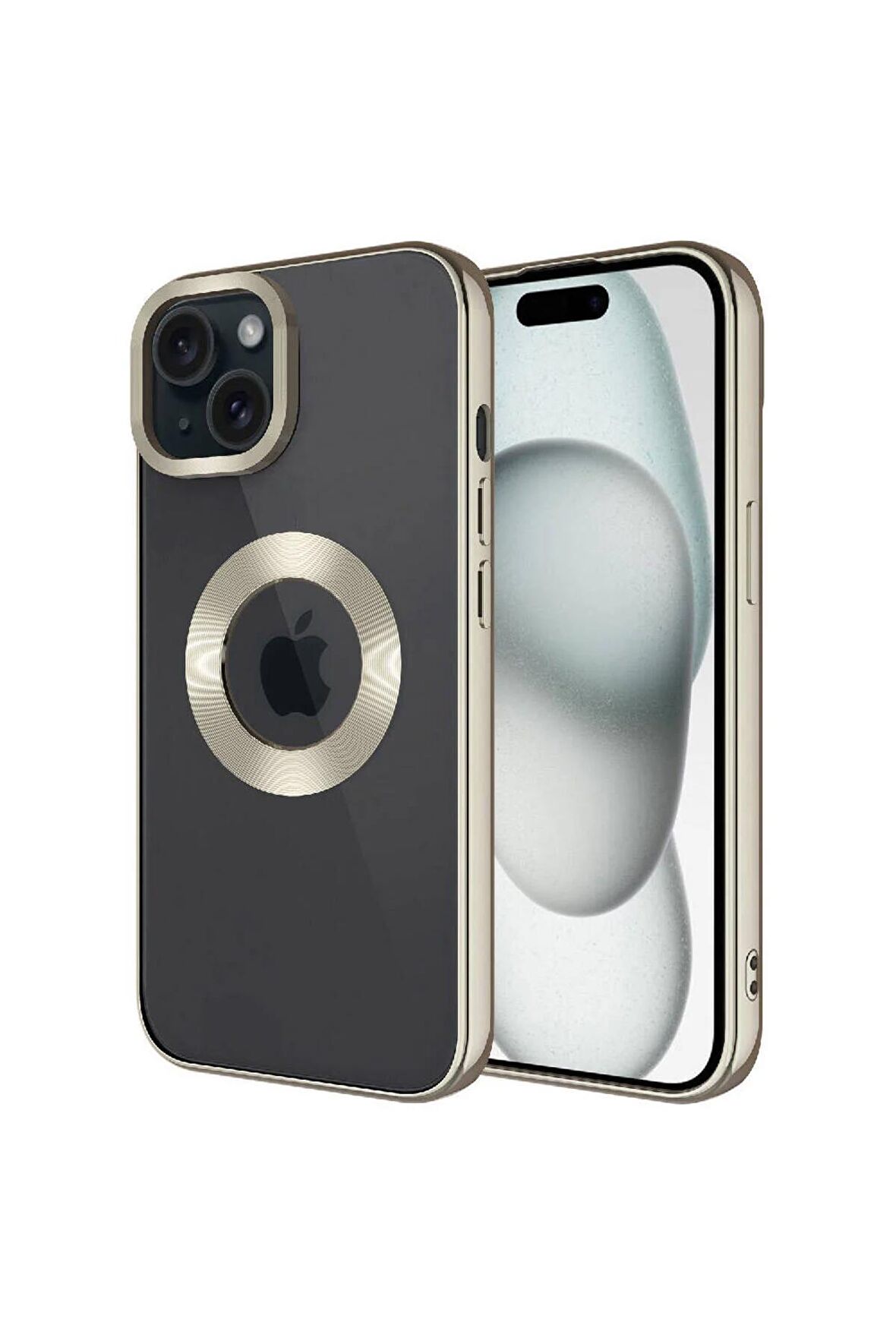 Apple iPhone 15 Kılıf Logo Yeri Açık Kamera Lens Korumalı Renkli Kenarlı Şeffaf Silikon