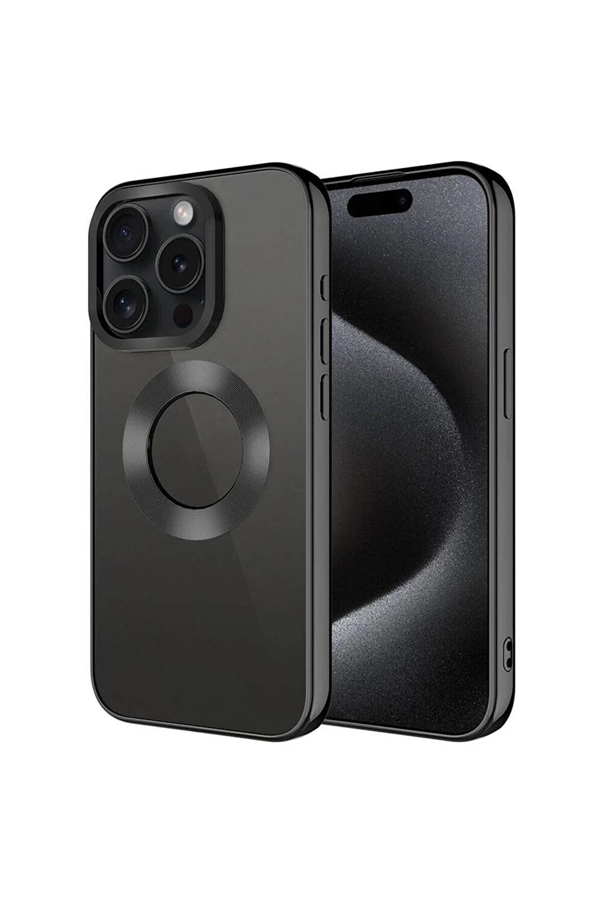 Apple iPhone 15 Pro Kılıf Tek Kamera Çerçeveli Renkli Kenarlı Logo Yeri Açık Şeffaf Silikon