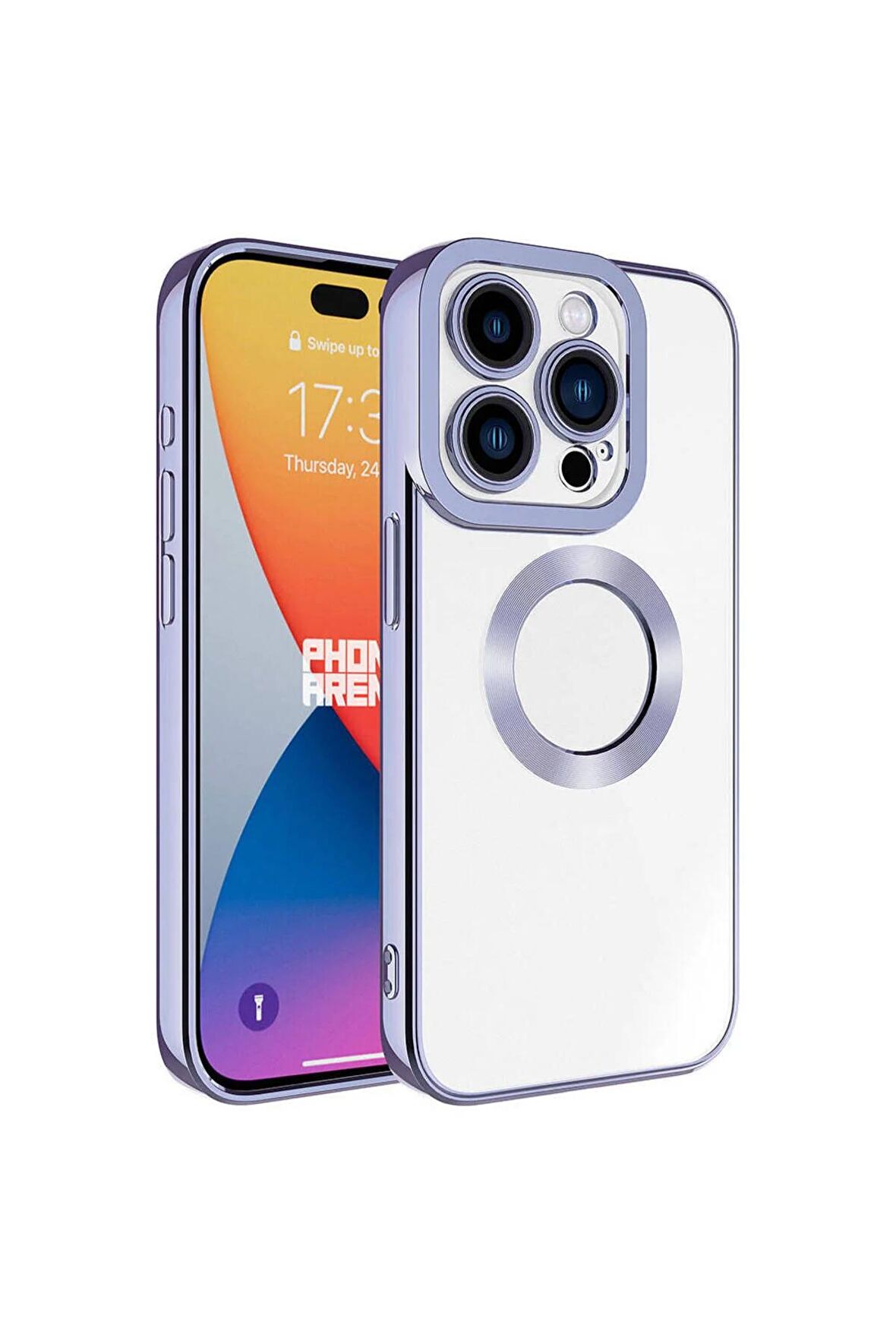 Apple iPhone 15 Pro Max Kılıf Logo Yeri Açık Kamera Lens Korumalı Renkli Kenarlı Şeffaf Silikon