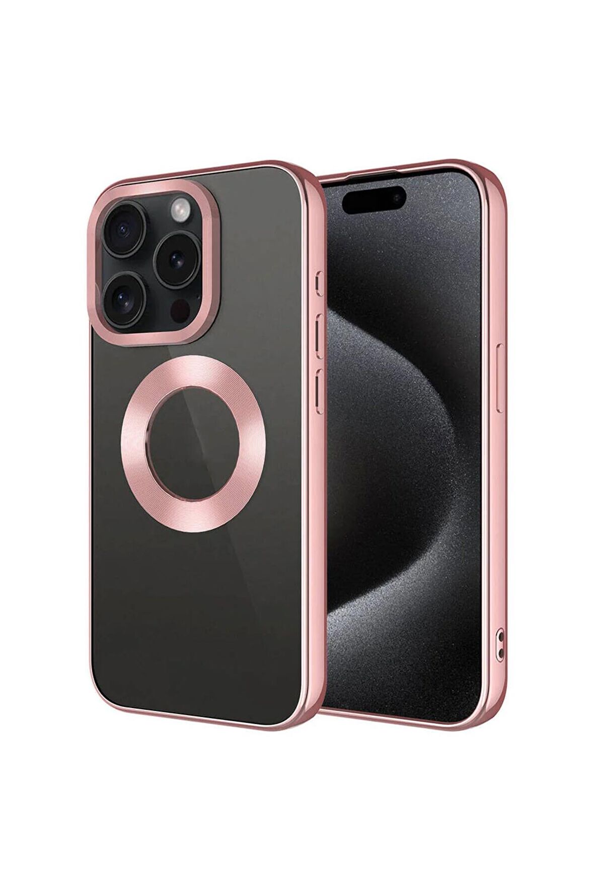Apple iPhone 15 Pro Max Kılıf Tek Kamera Çerçeveli Renkli Kenarlı Logo Yeri Açık Şeffaf Silikon