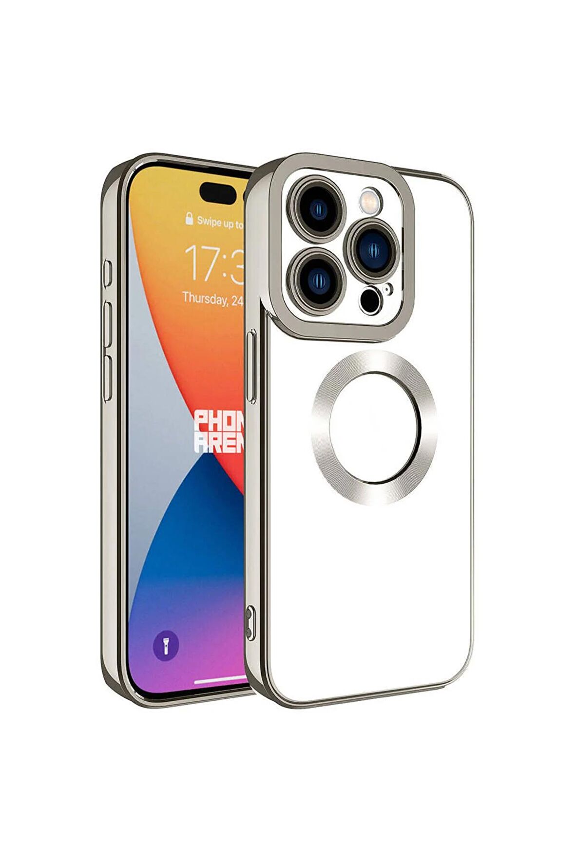 Apple iPhone 15 Pro Max Kılıf Logo Yeri Açık Kamera Lens Korumalı Renkli Kenarlı Şeffaf Silikon