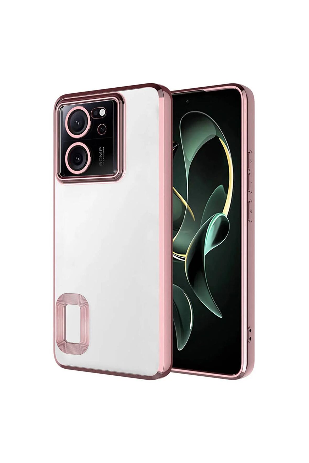 Xiaomi Mi 13T Pro Kılıf Logo Yeri Açık Kamera Lens Korumalı Renkli Kenarlı Şeffaf Silikon