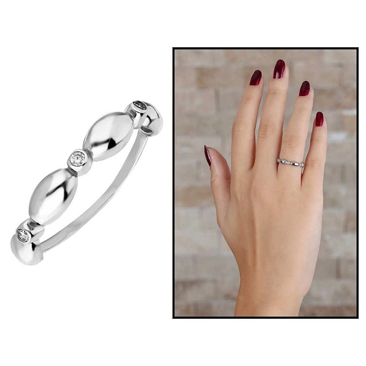 Zirkon Taşlı Sıralı Arpa Tasarım 925 Ayar Gümüş Kadın Yüzük