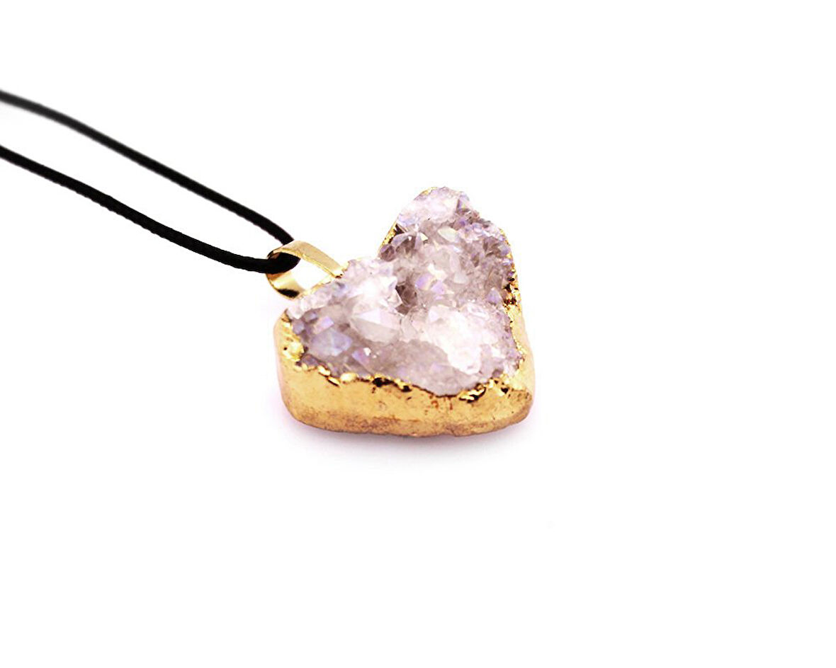 Beyaz Kristal Mineral Doğaltaş Kalp Kolye