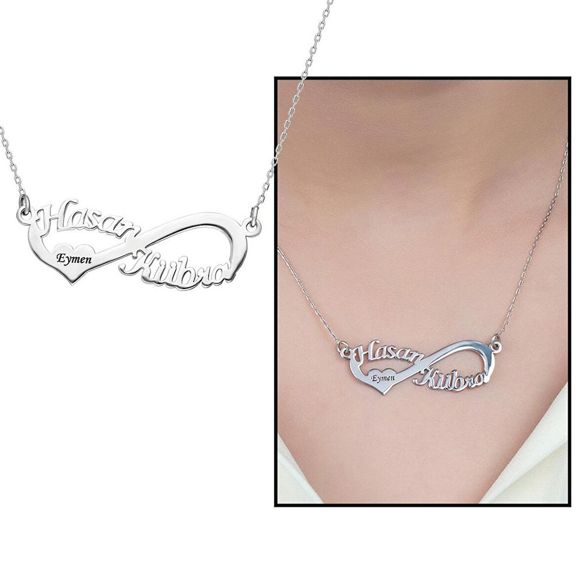 Kişiye Özel İsim Yazılı 925 Ayar Gümüş Sonsuzluk Kolye