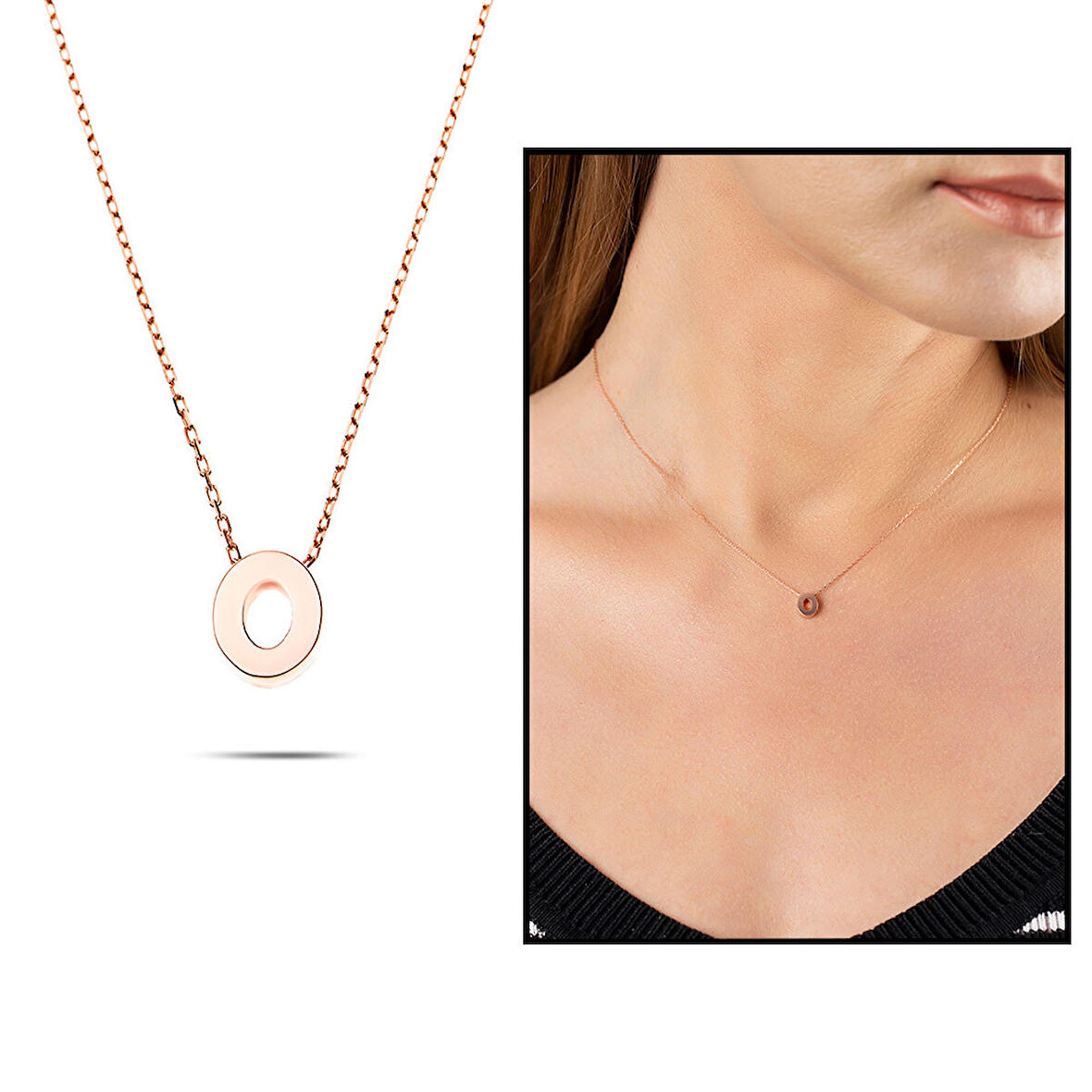 3D Tasarım Rose Renk 925 Ayar Gümüş " O " Harf Kolye