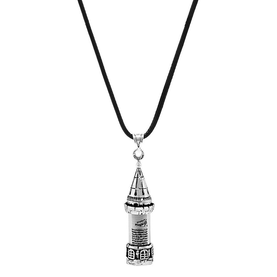Galata Kulesi Tasarım Zarif İp Zincirli 925 Ayar Gümüş Kadın Cevşen Kolye