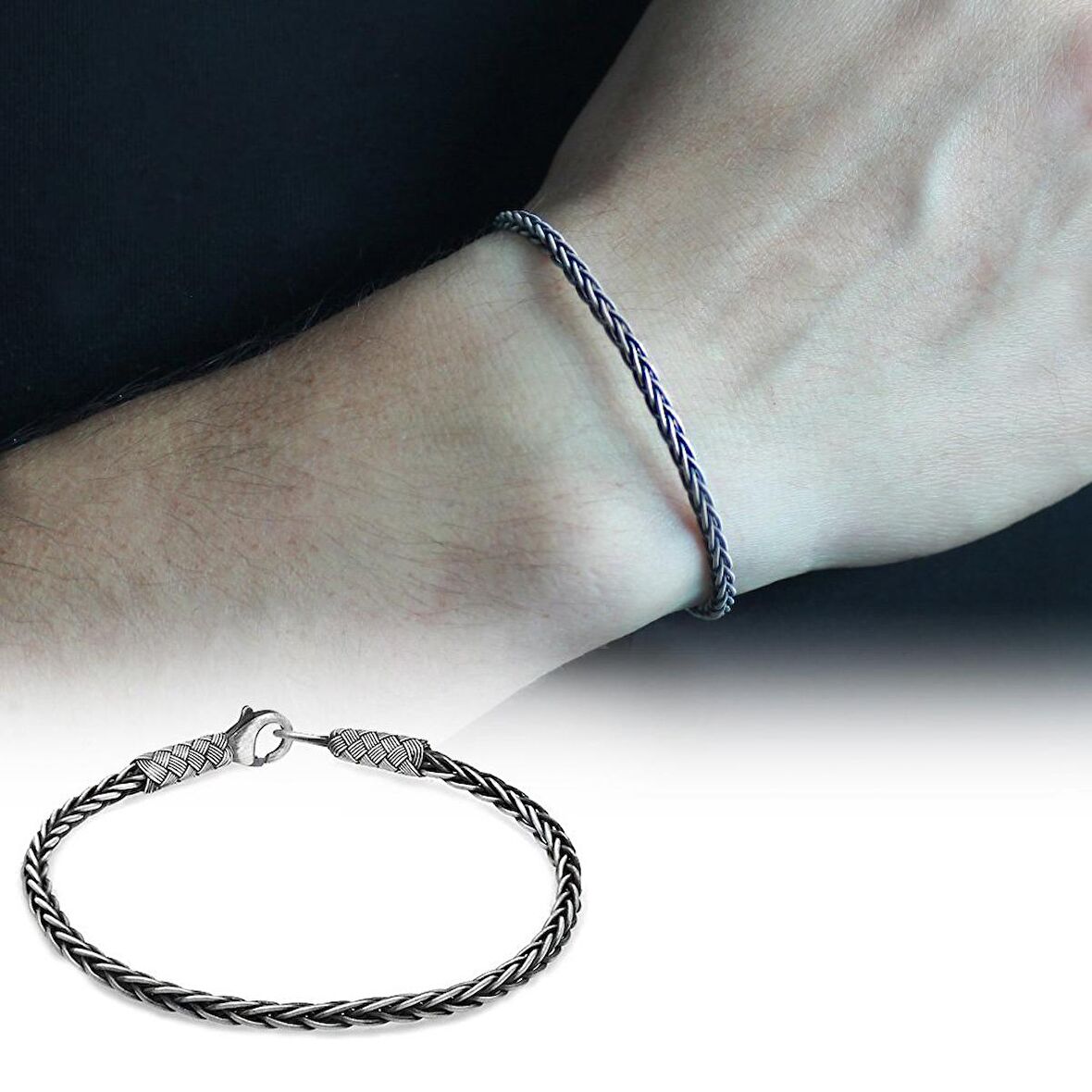 El İşçiliği Foxtail Tasarım 1000 Ayar Gümüş Kazaz Erkek Bileklik