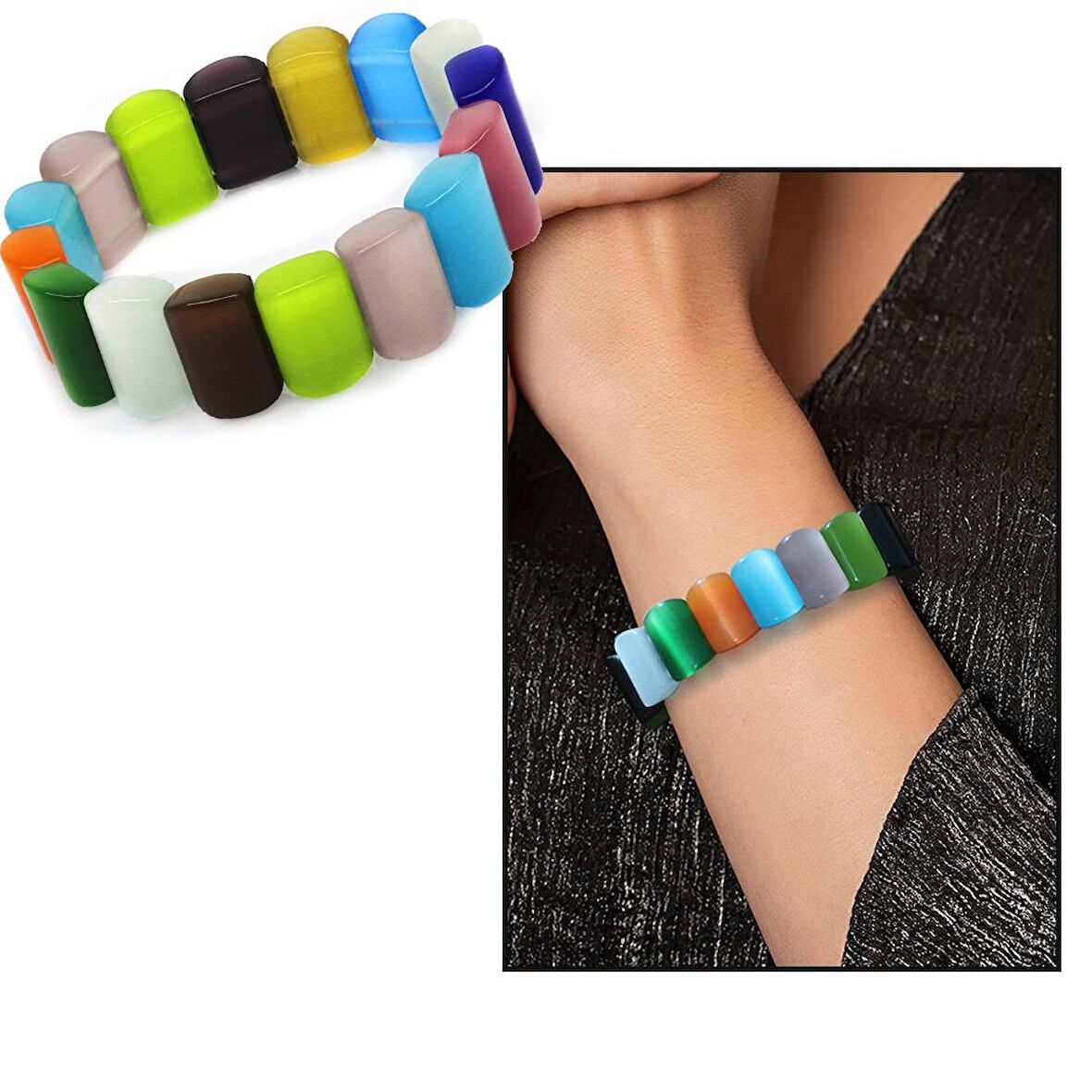 Çakra Tasarım Çok Renkli Kedigözü Kadın Bileklik