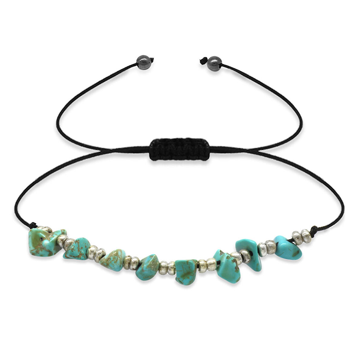 Makrome Örgülü Basic Model Turkuaz Doğaltaş Kadın Bileklik