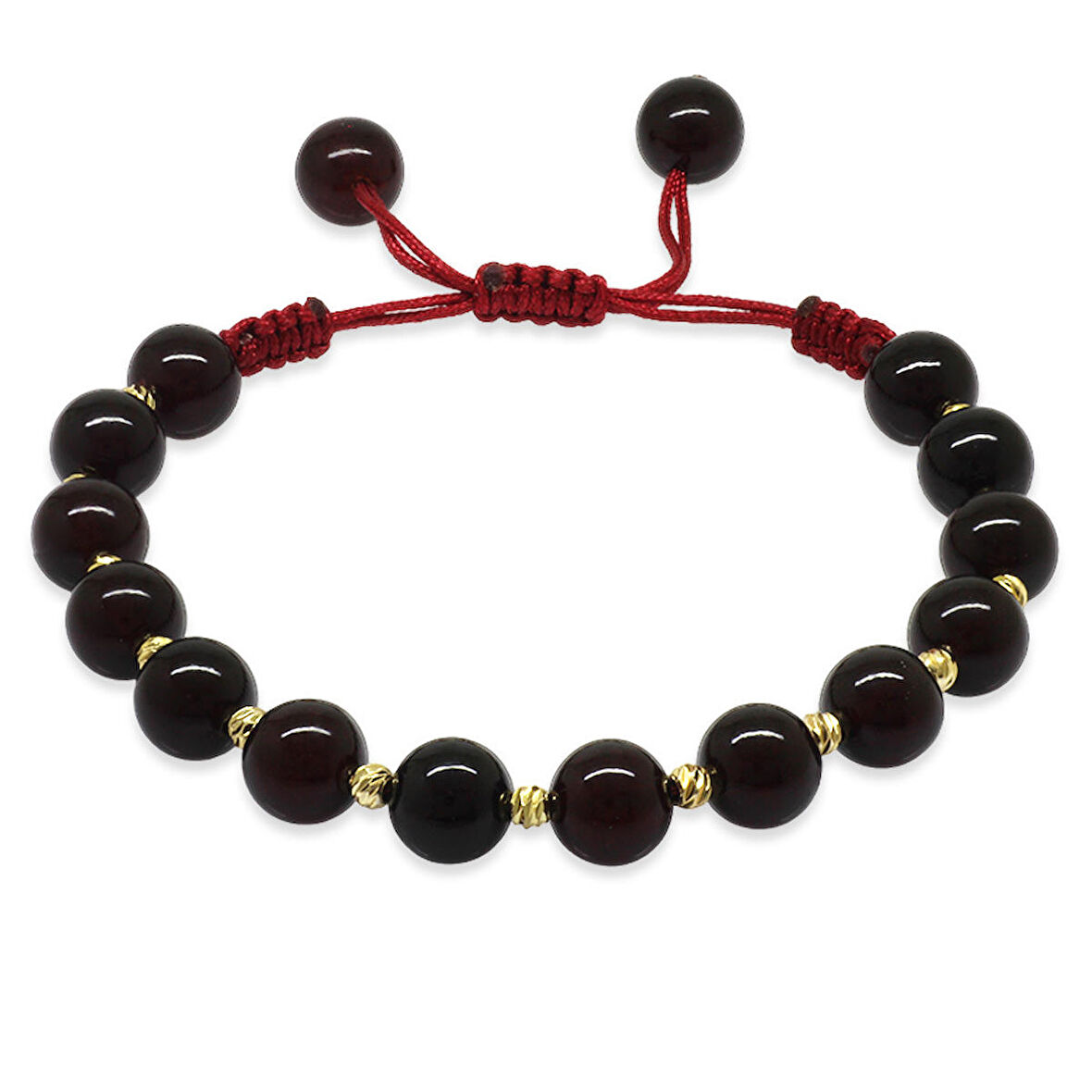 Makrome Örgülü Gold Renk Dorika Top Süslemeli Küre Kesim Kırmızı Doğal Damla Kehribar Kadın Bileklik