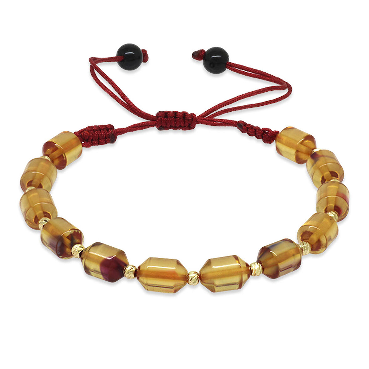 Makrome Örgülü Sarı Dorika Top Süslemeli Şeffaf Bonibon Ateş Kehribar Kadın Bileklik