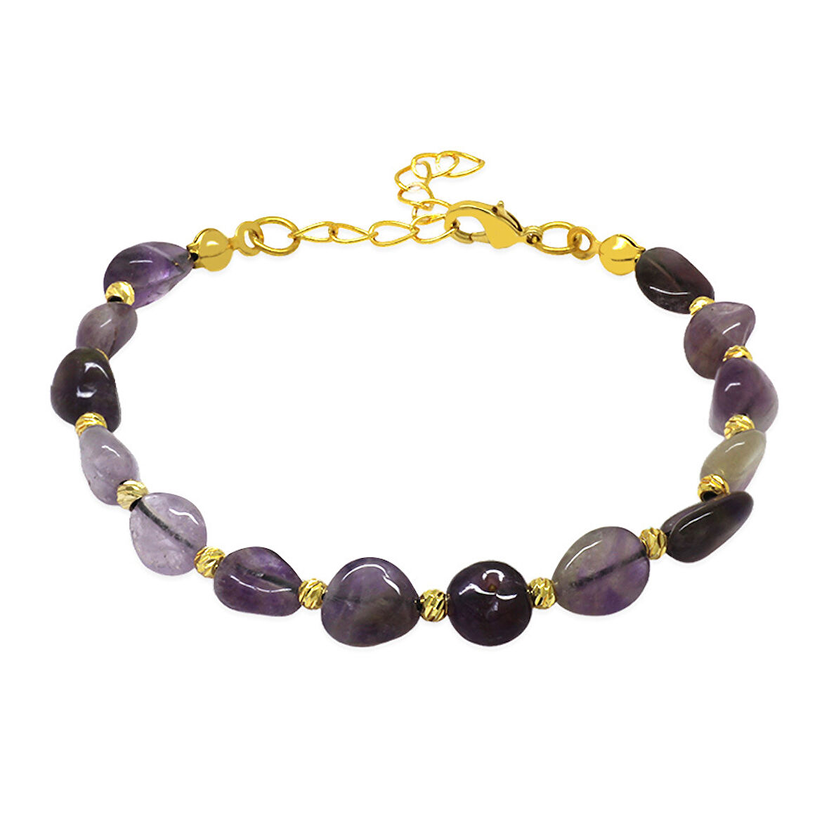 Gold Renk Metal Zincirli Dorika Top Süslemeli Amorf Ametist Doğaltaş Kadın Bileklik