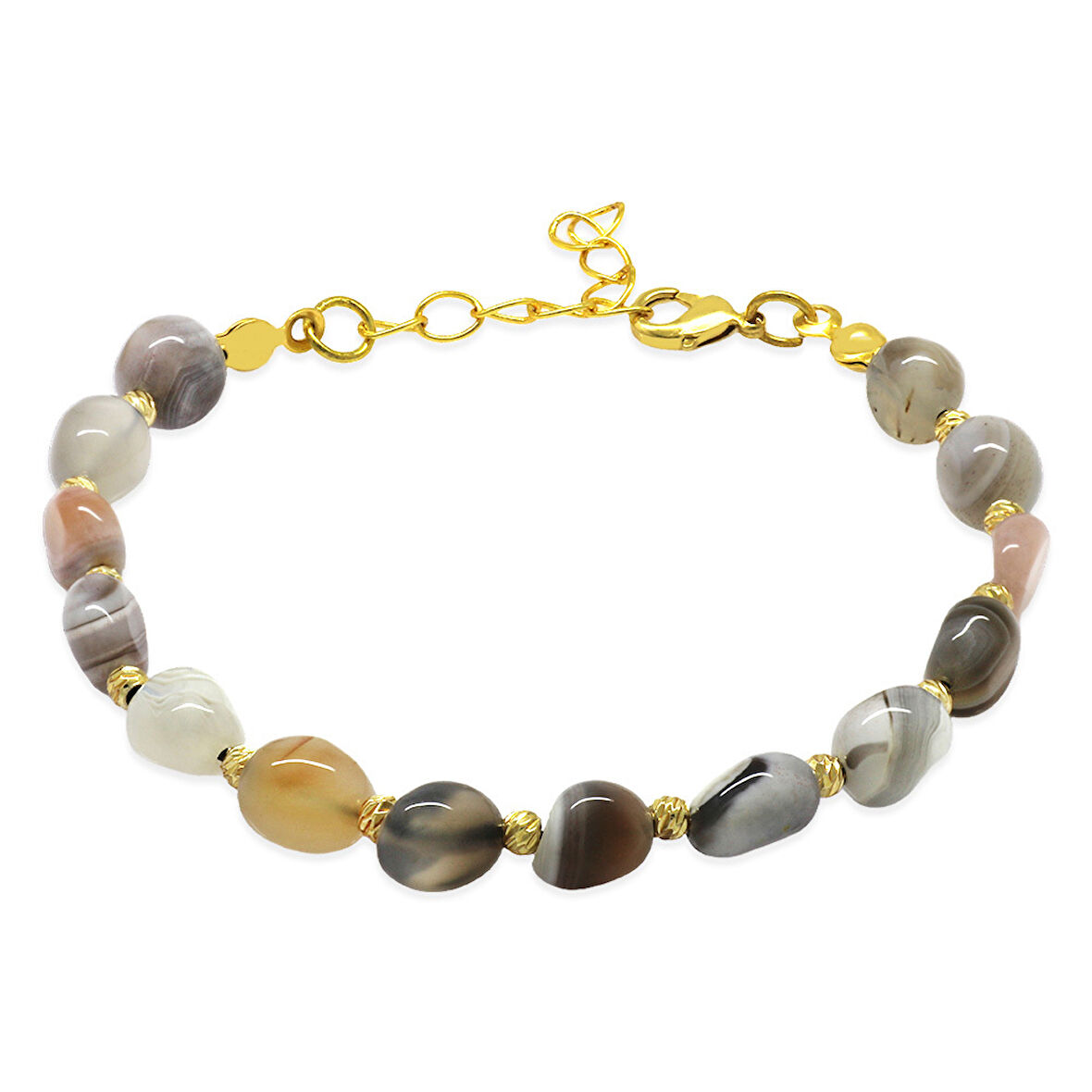 Gold Renk Metal Zincirli Dorika Top Süslemeli Amorf Madagaskar Akik Doğaltaş Kadın Bileklik