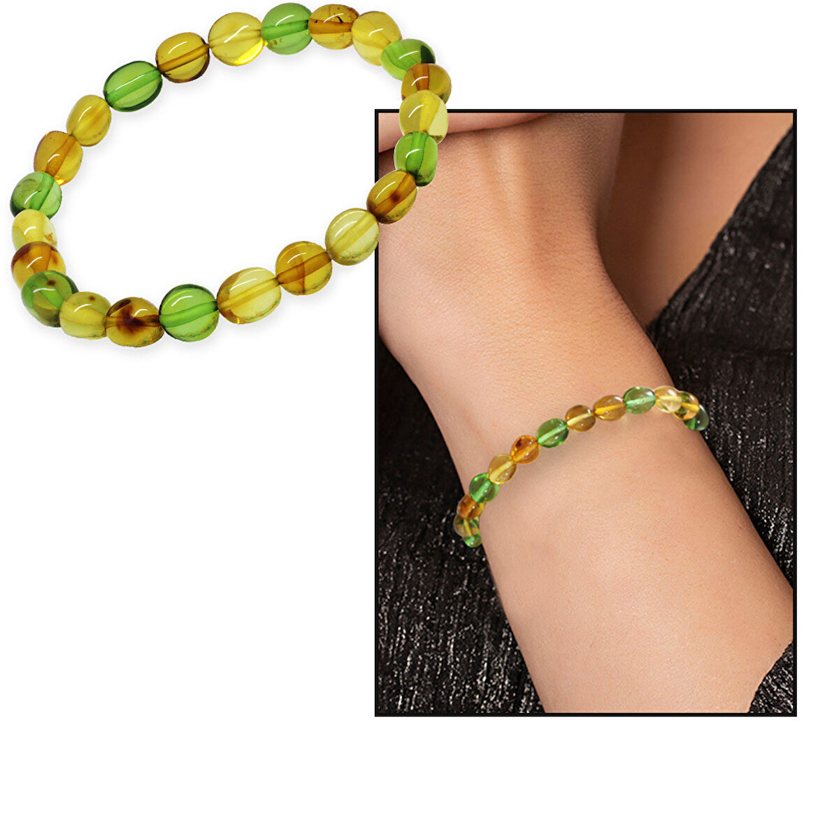 Su Yeşili Natural Form Doğal Damla Kehribar Kadın Bileklik