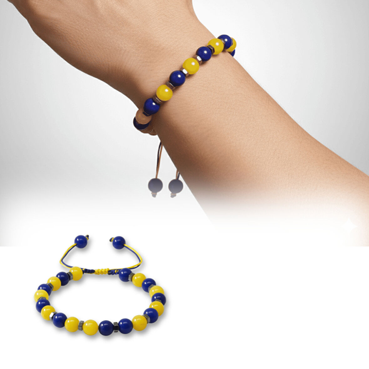 Makrome Örgülü Küre Kesim Sarı Lacivert Jade Hematit Doğaltaş Erkek Taraftar Bileklik