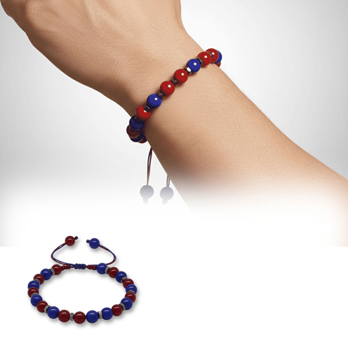 Makrome Örgülü Küre Kesim Bordo Mavi Jade Hematit Doğaltaş Erkek Taraftar Bileklik